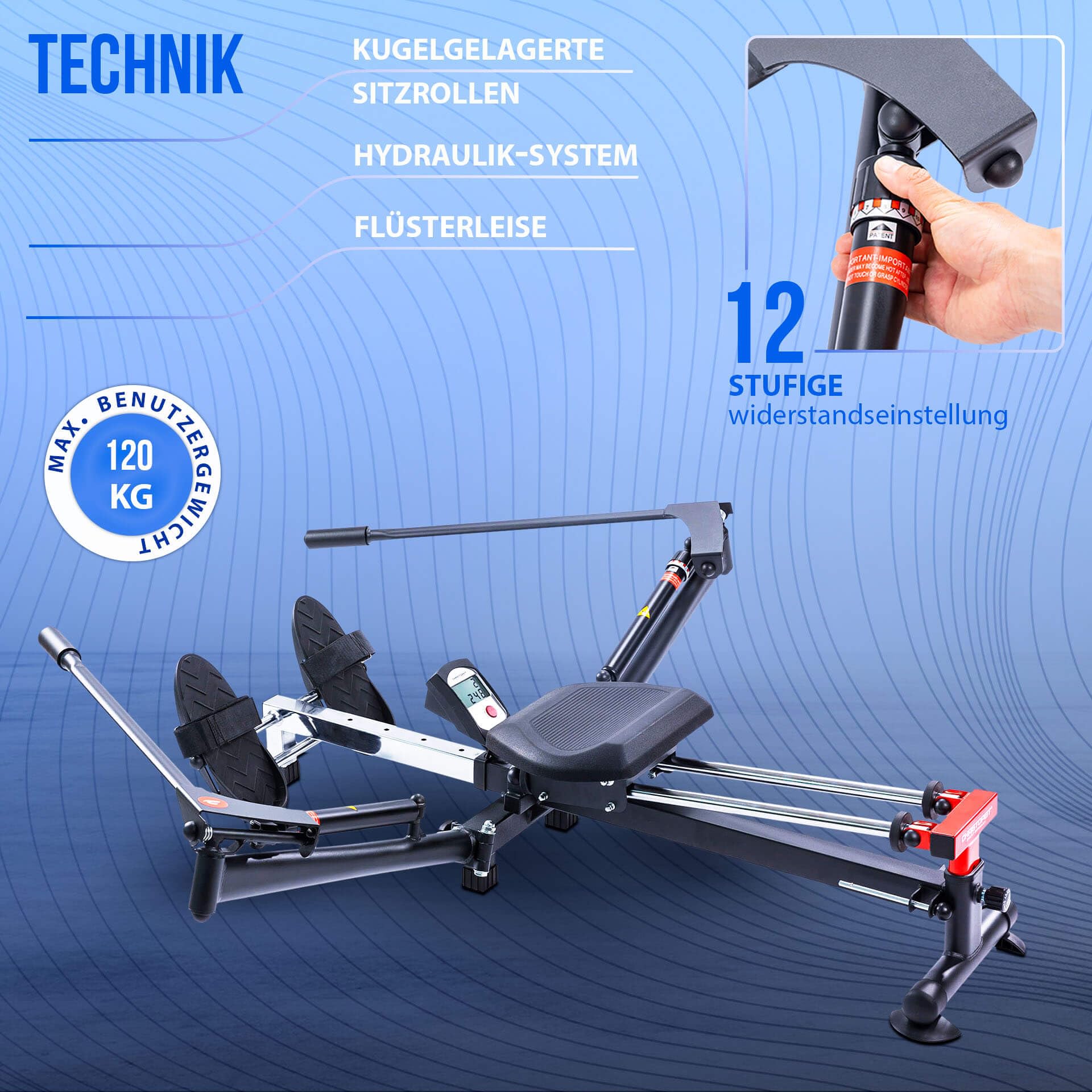 Christopeit Sport Rameur Accord - Pliable, 12 niveaux de résistance, rail de siège réglable sur 4 positions, ordinateur LCD