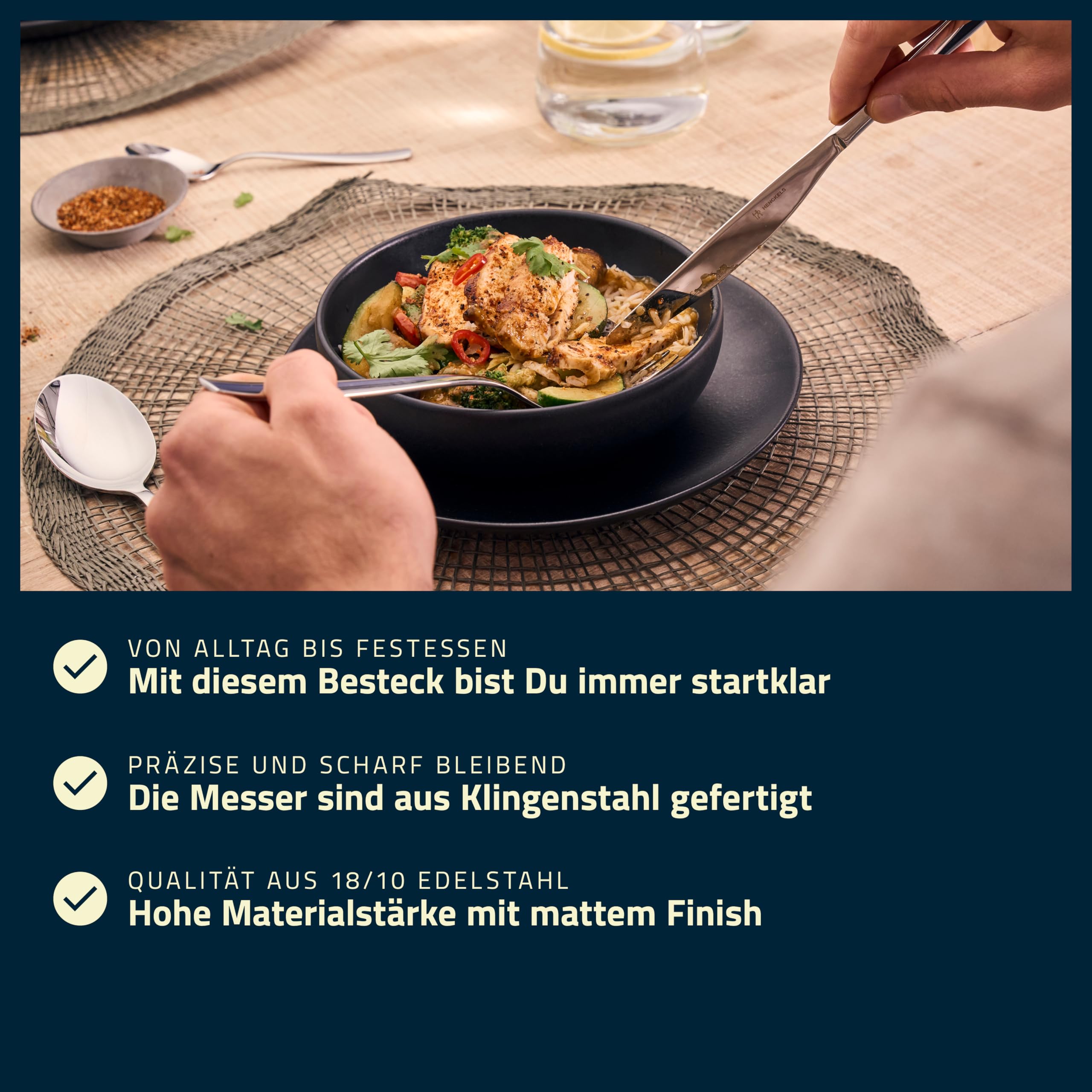 HENCKELS Clouds Besteckset 60-tlg, 12 Personen, mattiert/poliert, Edelstahl