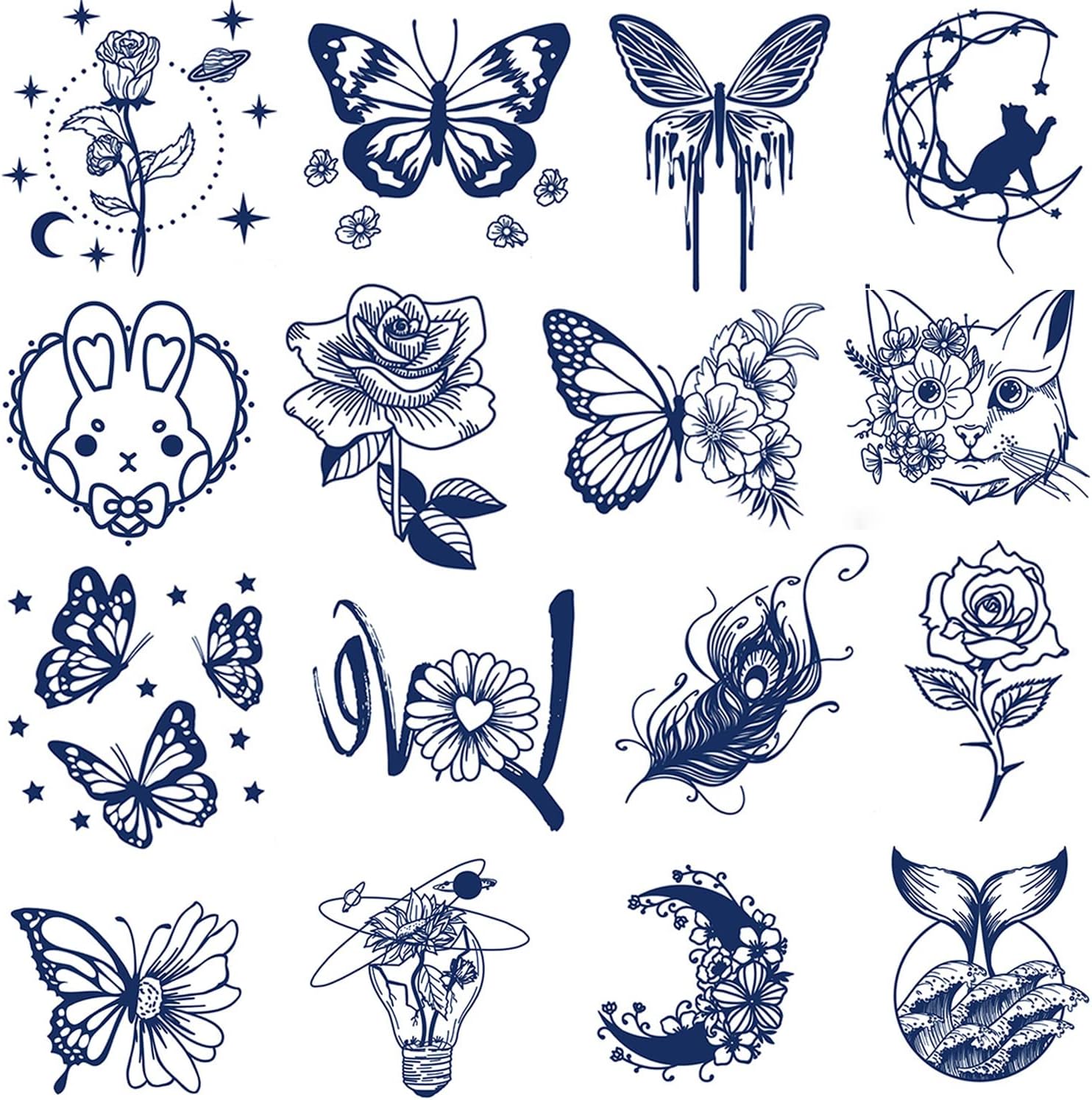 Semi-Permanent Tattoos for Women Girls - Realistic Butterfly Rose Temporary Tattoos/Waterproof/Lasts 1-2 Weeks/Fades Naturally/Body Art Stickers