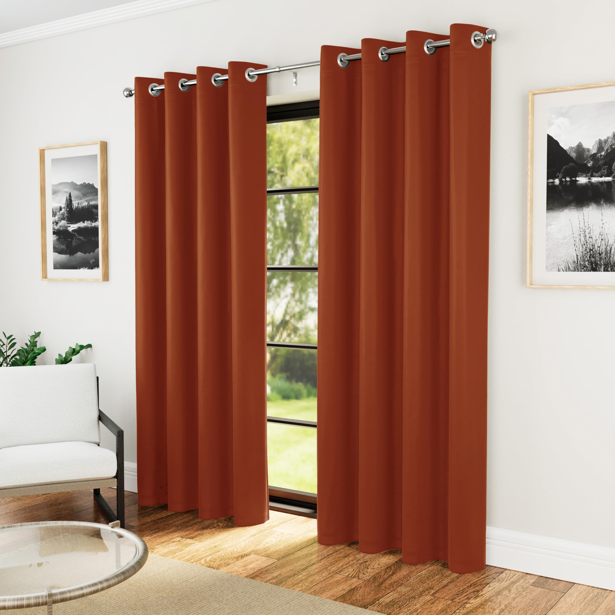 Enhanced Living Nightfall Eyelet Blackout Curtains - Thermal Orange Curtains for Bedroom - 46x72 inch (117x183 cm) - 230gsm, Supersoft, Energy Saving & Noise Reducing - 2 x Curtain Panels