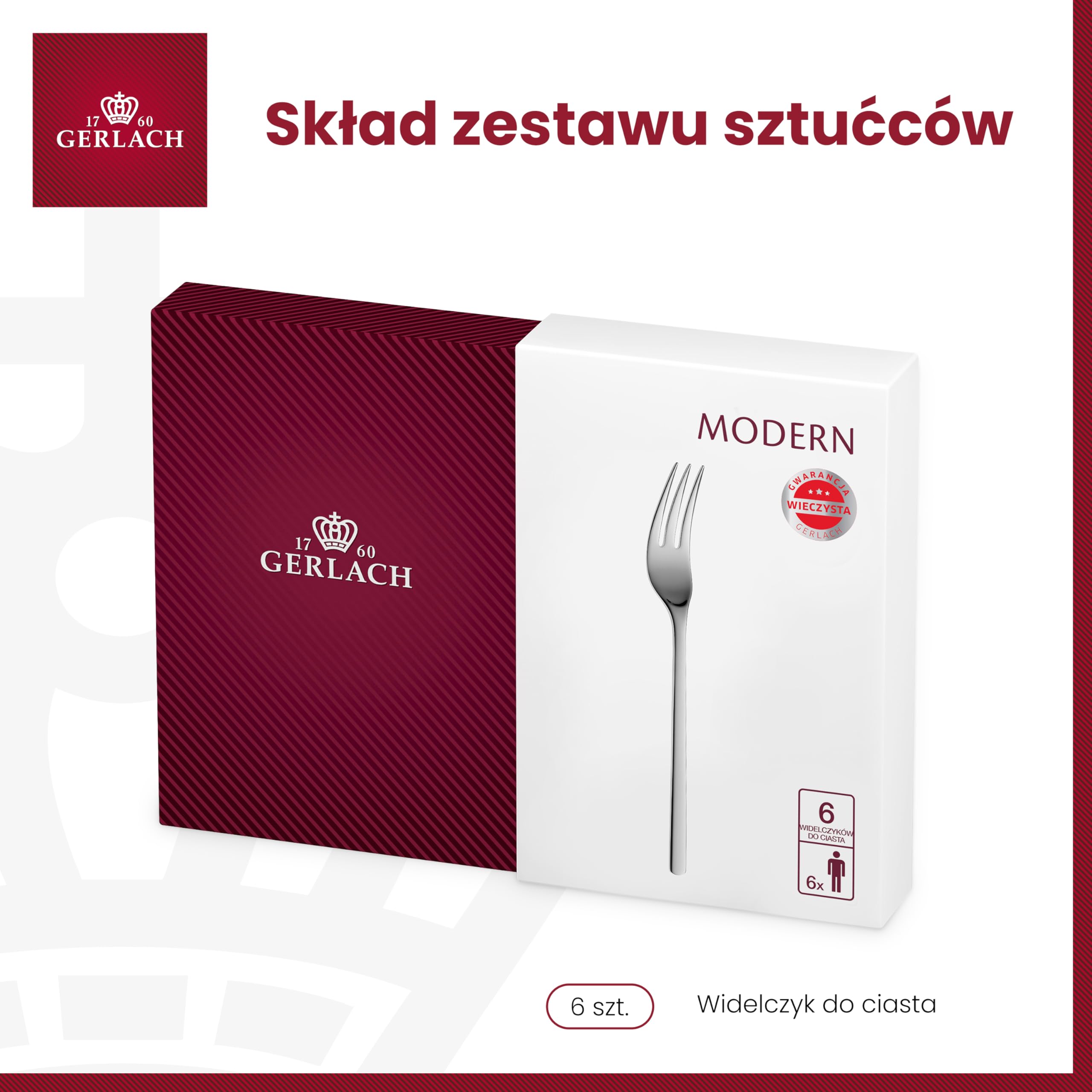 Gerlach Modern Widelczyki do Ciasta, Srebrny, 6 Sztuk