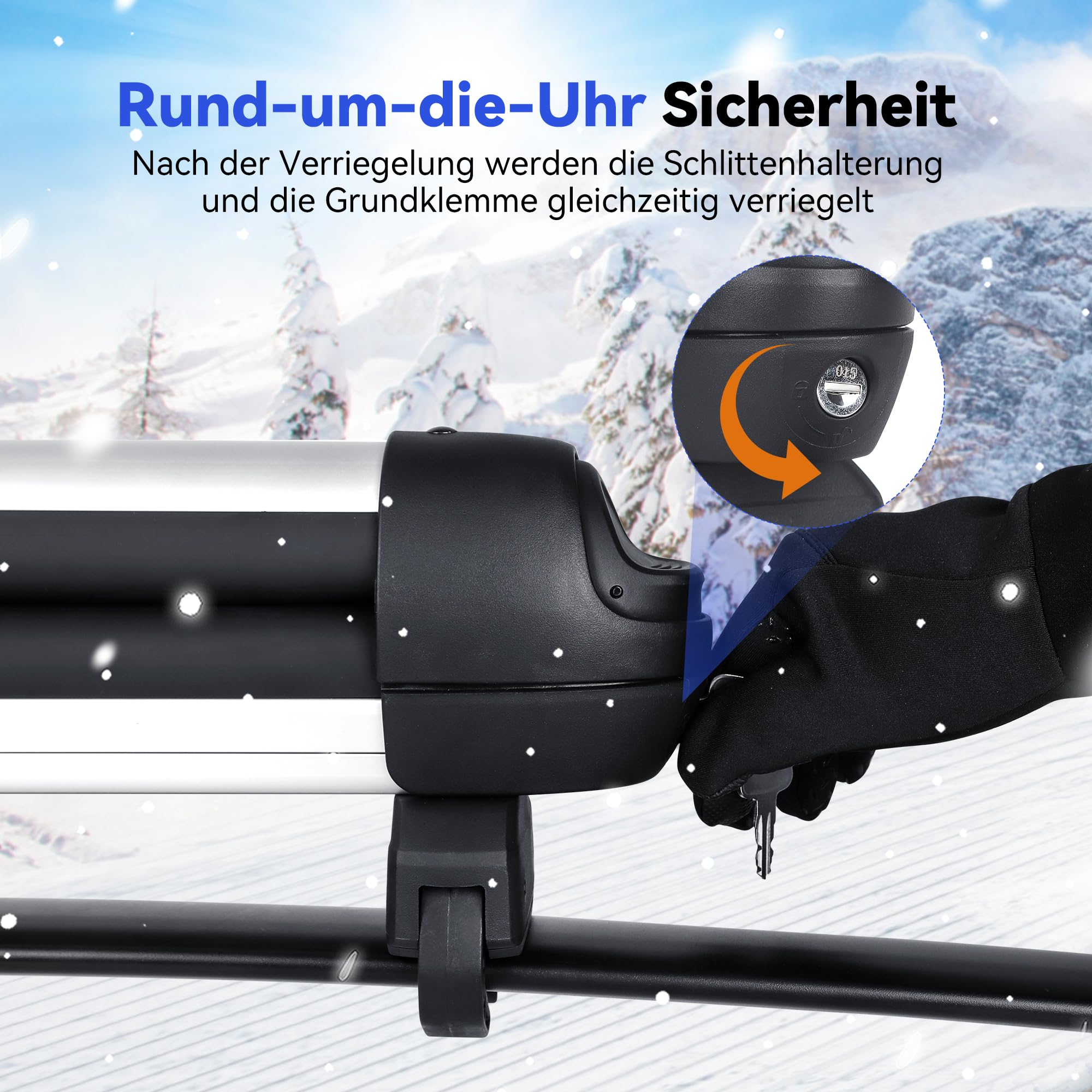 Richeer Ski- und Snowboard-Dachträger, Universal-Skiträger, 28'' Passend für 6 Paar Skier/4 Snowboards, mit Anti-Diebstahl-Schloss, Passend für Square/Round/Aero/Oval Cross Bars, Silber