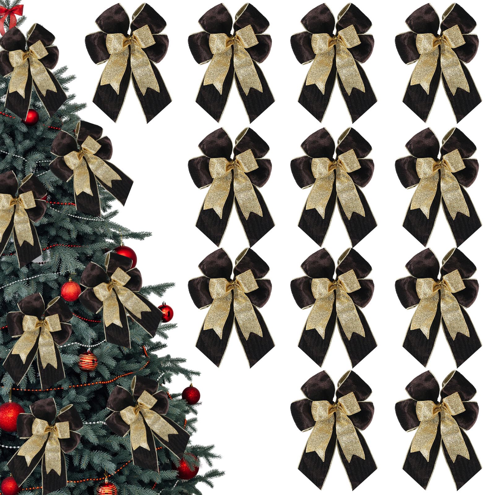 Lazos de Terciopelo Marrón para Árbol de Navidad y Guirnaldas de Salón en Invierno