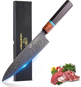 Damascus Chef Knife, 8 Inch 67-Layer Japanese Kitchen Knives Sharp High Carbon Stainless Steel with Ergonomic Pakkawood Handles, Elegant Gift Box Packaging for Home and Kitchen Birthday Dad Mom Gift