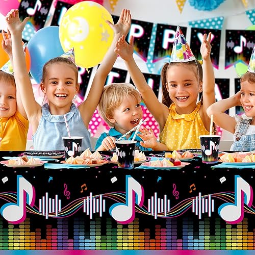 Miniatura 3 de Suministros de fiesta musical, platos de papel desechables, servilletas, vasos, mantel y pancarta para niñas y niños, decoraciones de cumpleaños,