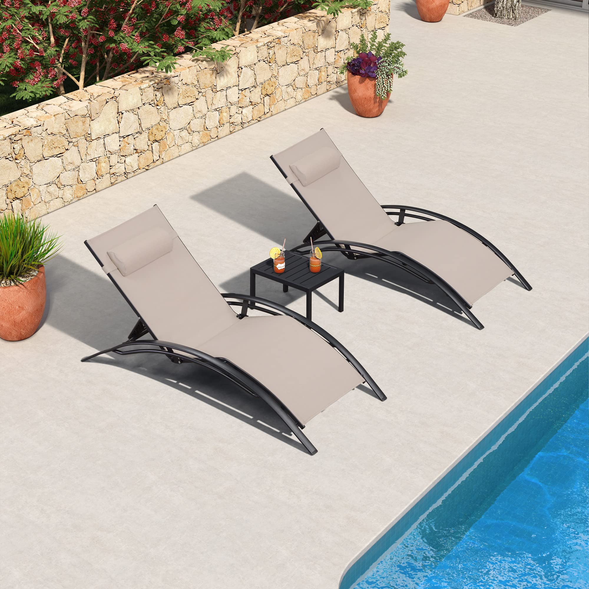 PURPLE LEAF Gartenliege mit Beistelltisch,2er-Set Sonnenliege Aluminium