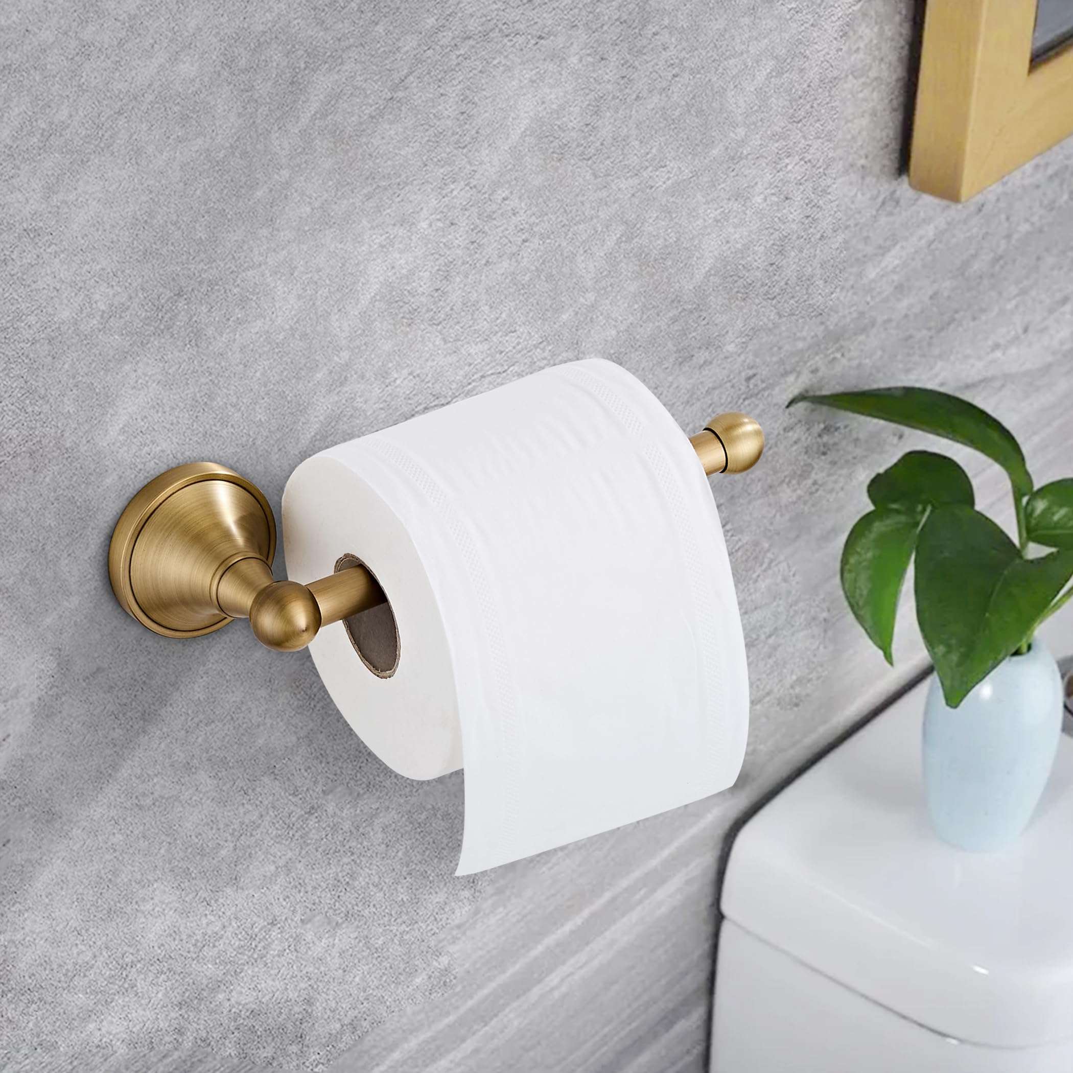 Antique Brass Toilet Paper Holder Towel Ring, Brass Towel Holder Toilet Paper Roll Holder, Rustic Vintage Oval Towel Rack Bathroom Accessories Set Hardware 2 Pieces Farmhouse Wall Mounted — Amazon image 5