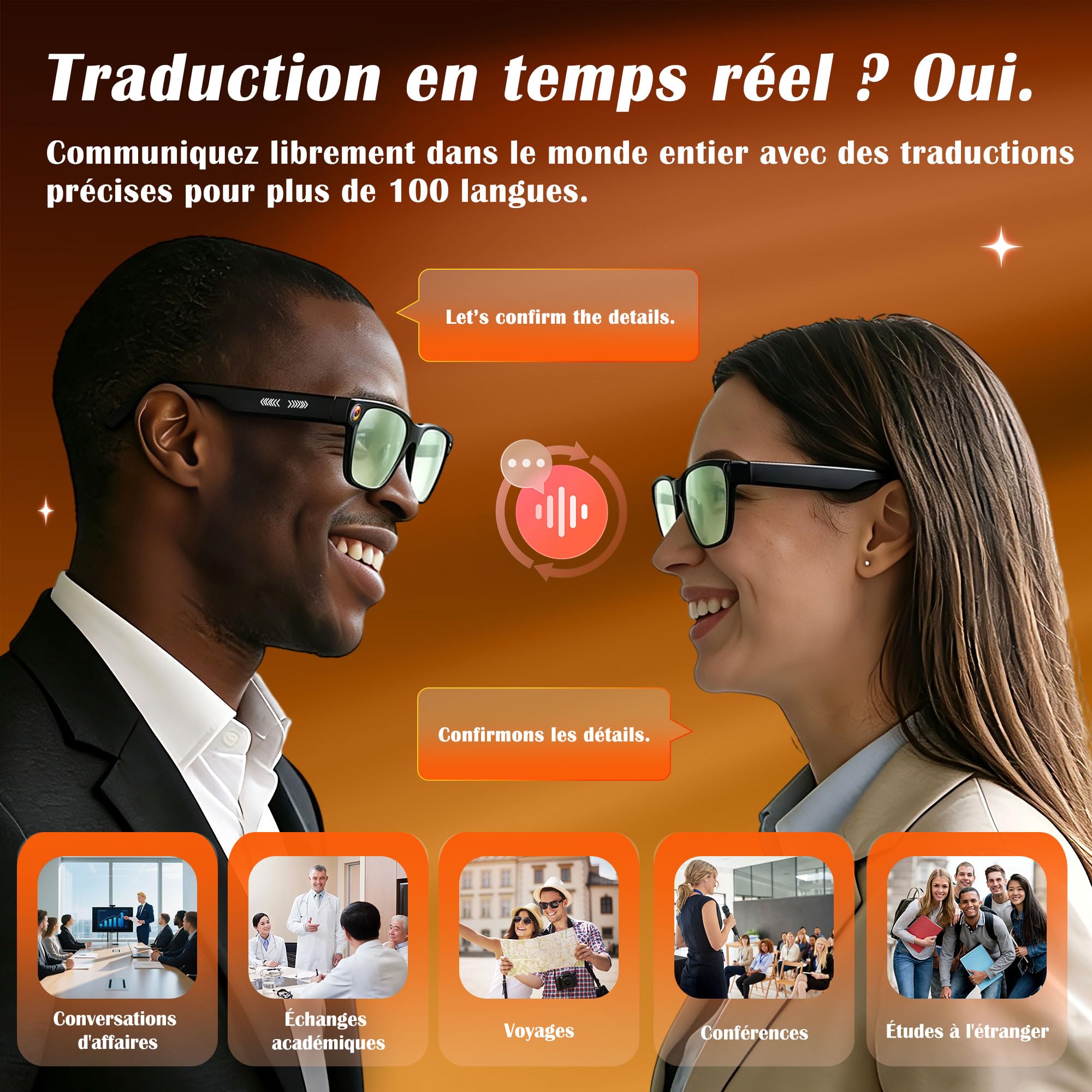 Lunette Camera IA, Lunettes Caméra Connectées, Mini Camera Espion
