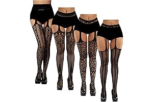 Crotchless Fishnet Thigh Highs with Suspenders