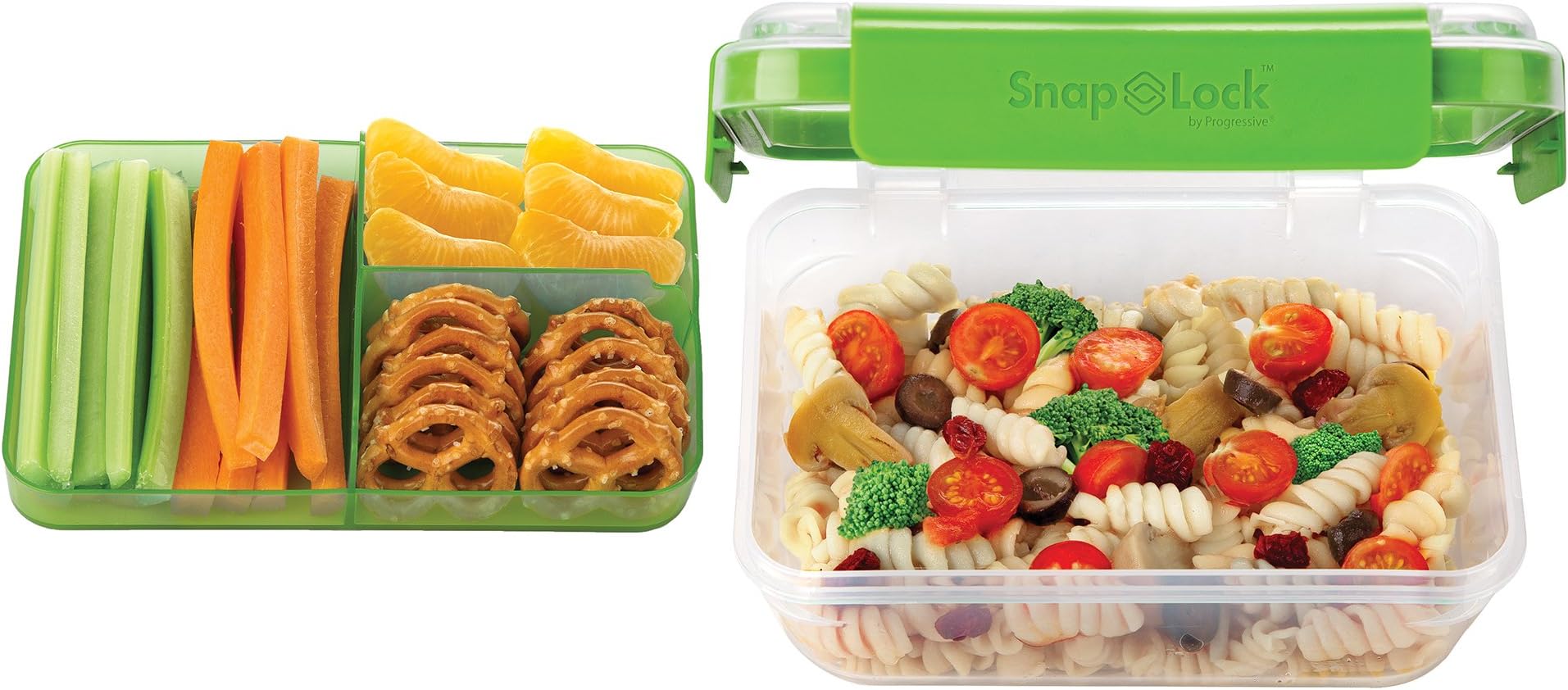 SnapLock by Progressive Bento-To-Go Container - Green, Easy-To-Open, Leak-Proof Silicone Seal, Snap-Off Lid, Stackable, BPA FREE