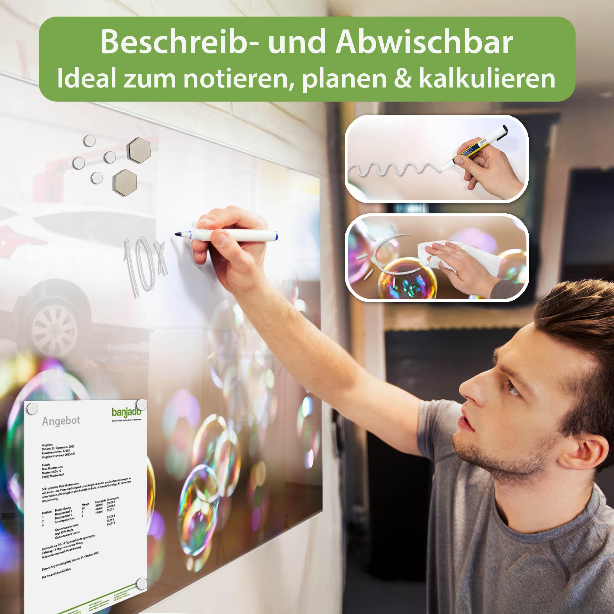 banjado Magnetpinnwand aus Glas in 60x40cm fürs Kinderzimmer