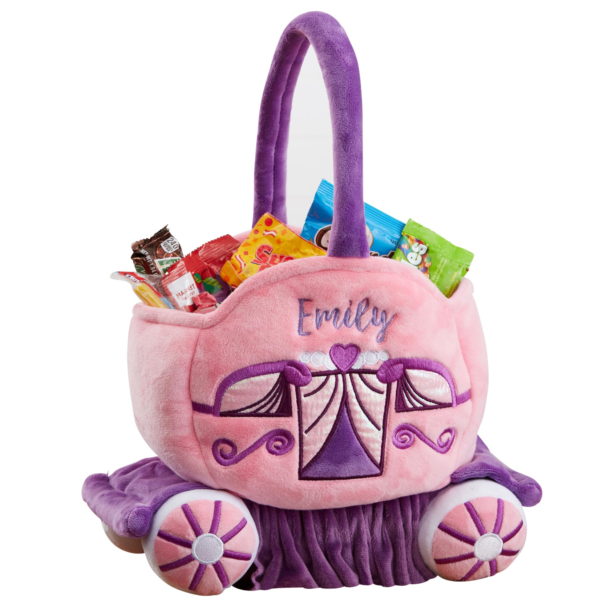 Personalization Universe Princess Carriage Embroidered Plush Halloween Treat Bag, Perfect for Easter Basket Stuffers, Princess Toys, Mini Toys, Toddler Dress Up, and Baby Easter Basket Stuffers