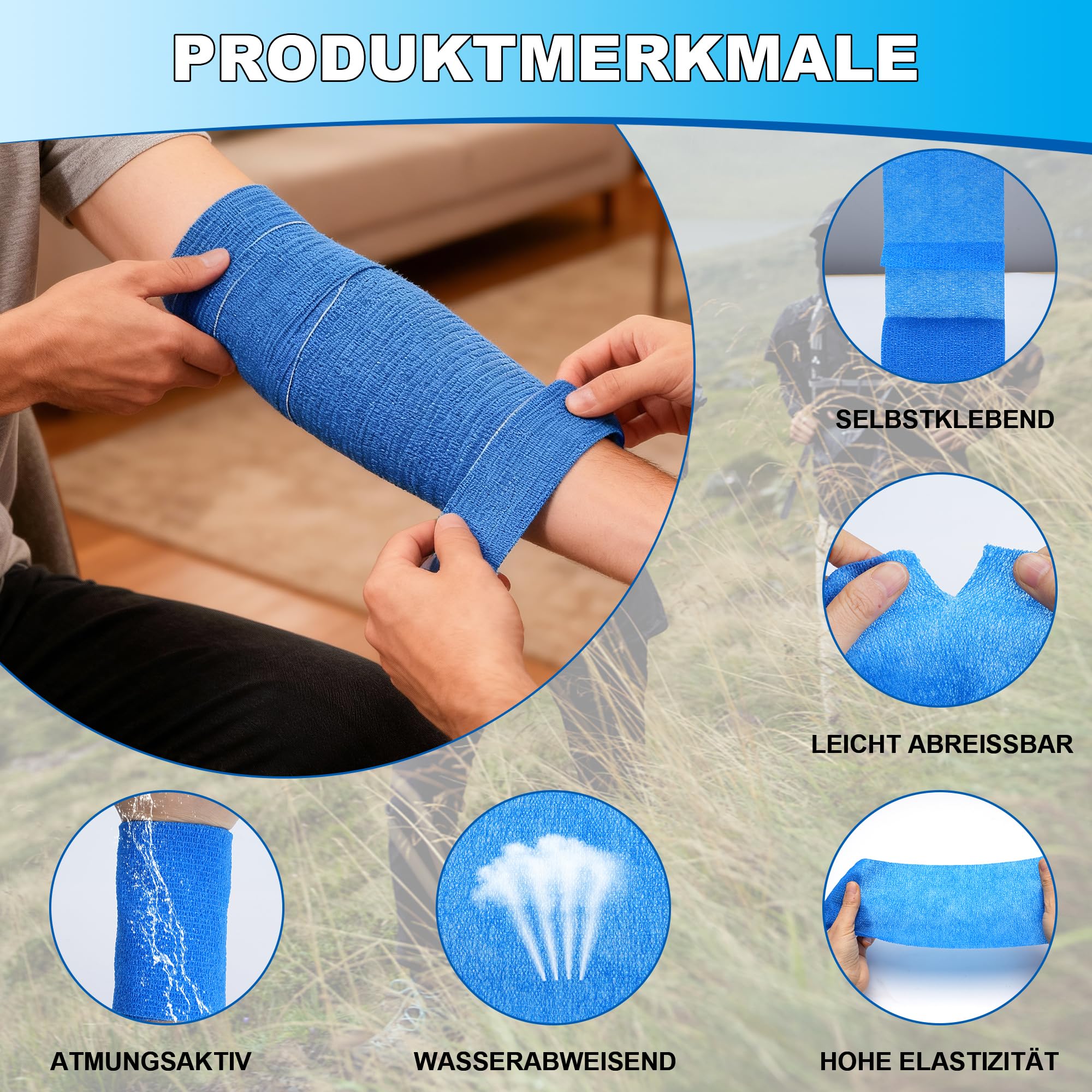 12 Selbstklebender Verband, Haftbandage Selbstklebend 10cm*4,5m, Selbsthaftende Bandage, Elastischer Fixierbinde Haftbandage Kohäsive Bandagen Elastische Binde für Katze, Hund, Pferd