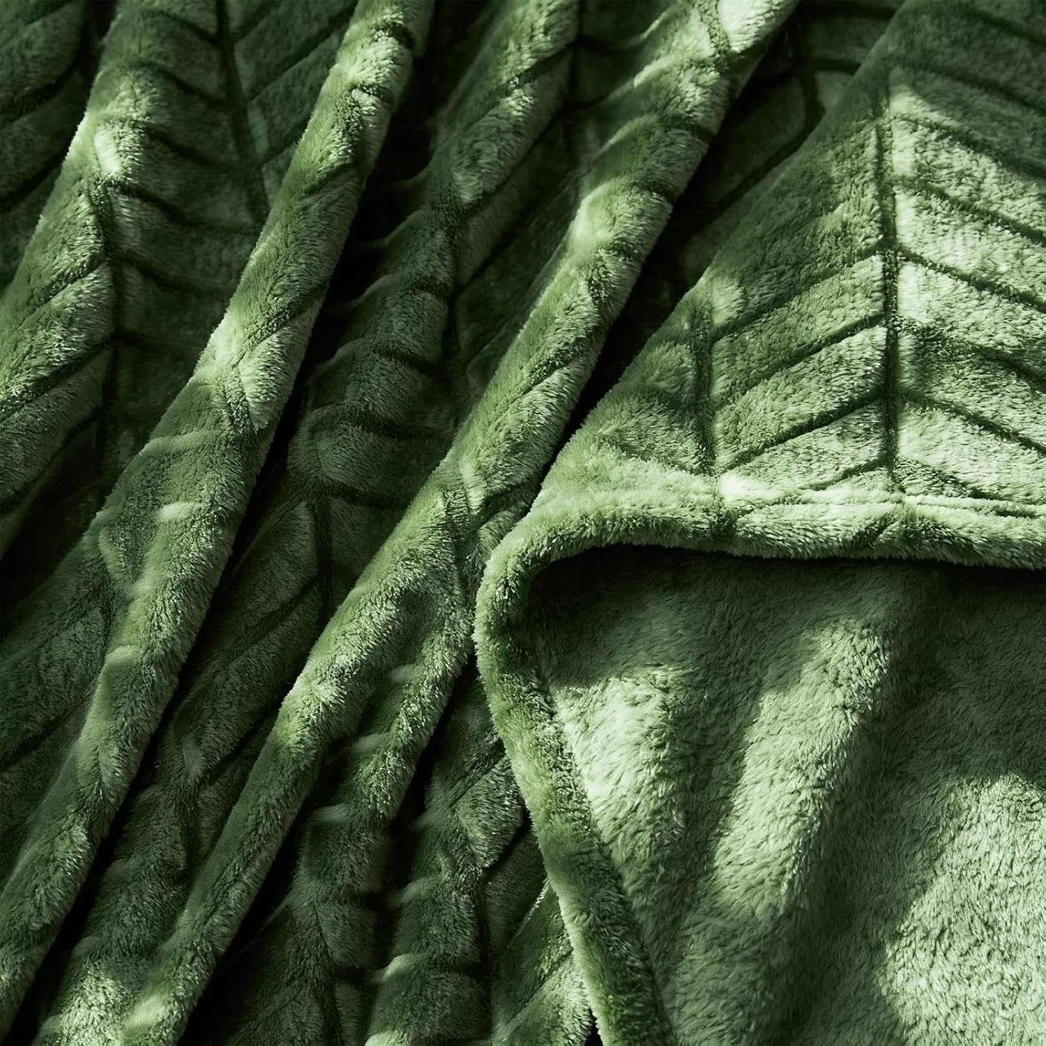 Excervent Soft Flannel Fleece Throw Blanket 50x60 Inches Olive Green Lightweight Winter Blankets Chevron Pattern for Sofa Couch Bed Fluffy Warm Cozy Decorative - Image 3