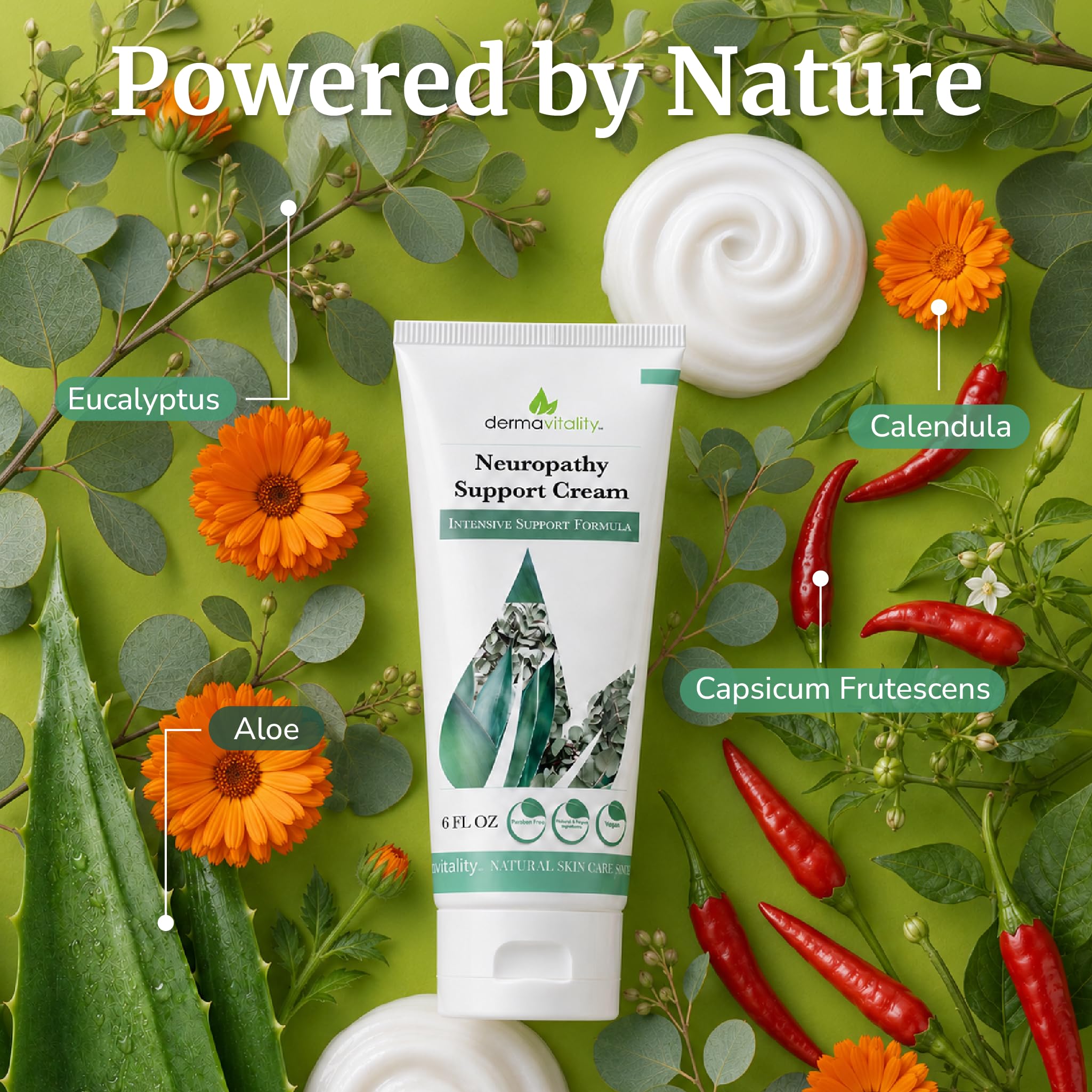 UltimateVitality Neuropathy Support Cream – Natural Organic Cream for Feet, Hands, Legs, Toes includes Arnica, Capsicum Frutescens Fruit Extract, Peppermint a Ginger - 6 Ounces — Amazon image 2