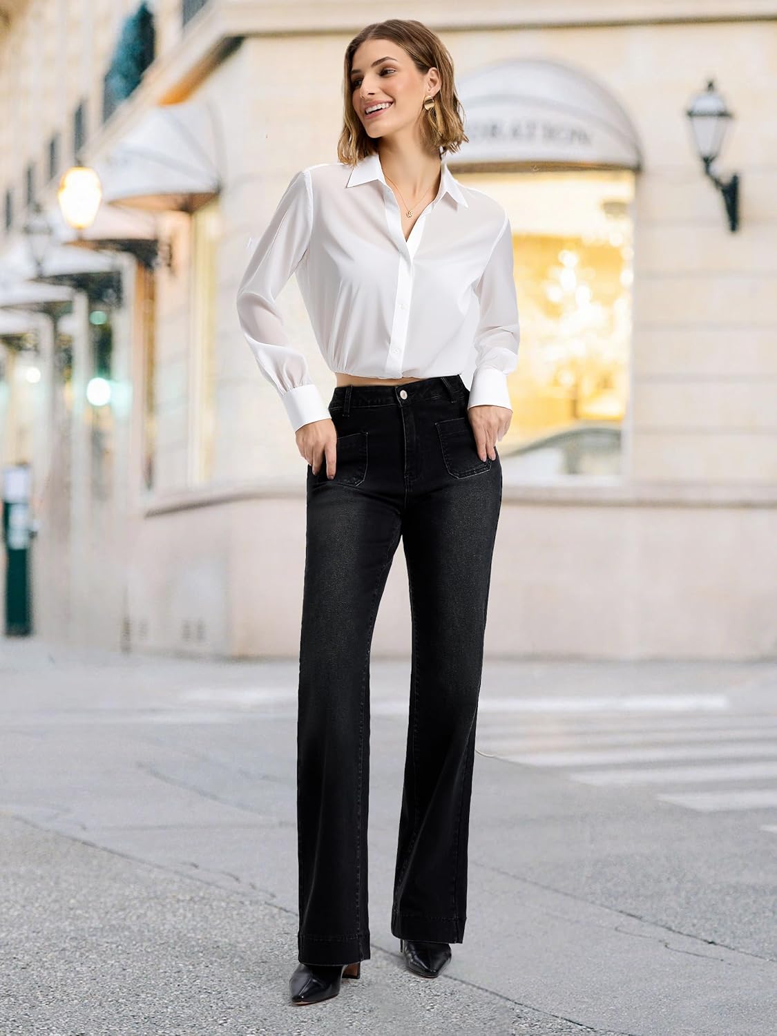 SEVEGO Tall Women’s 34/36/38 Inseam Wide Leg Jeans High Waisted Stretchy Straight Loose Trendy Denim Pants Pockets