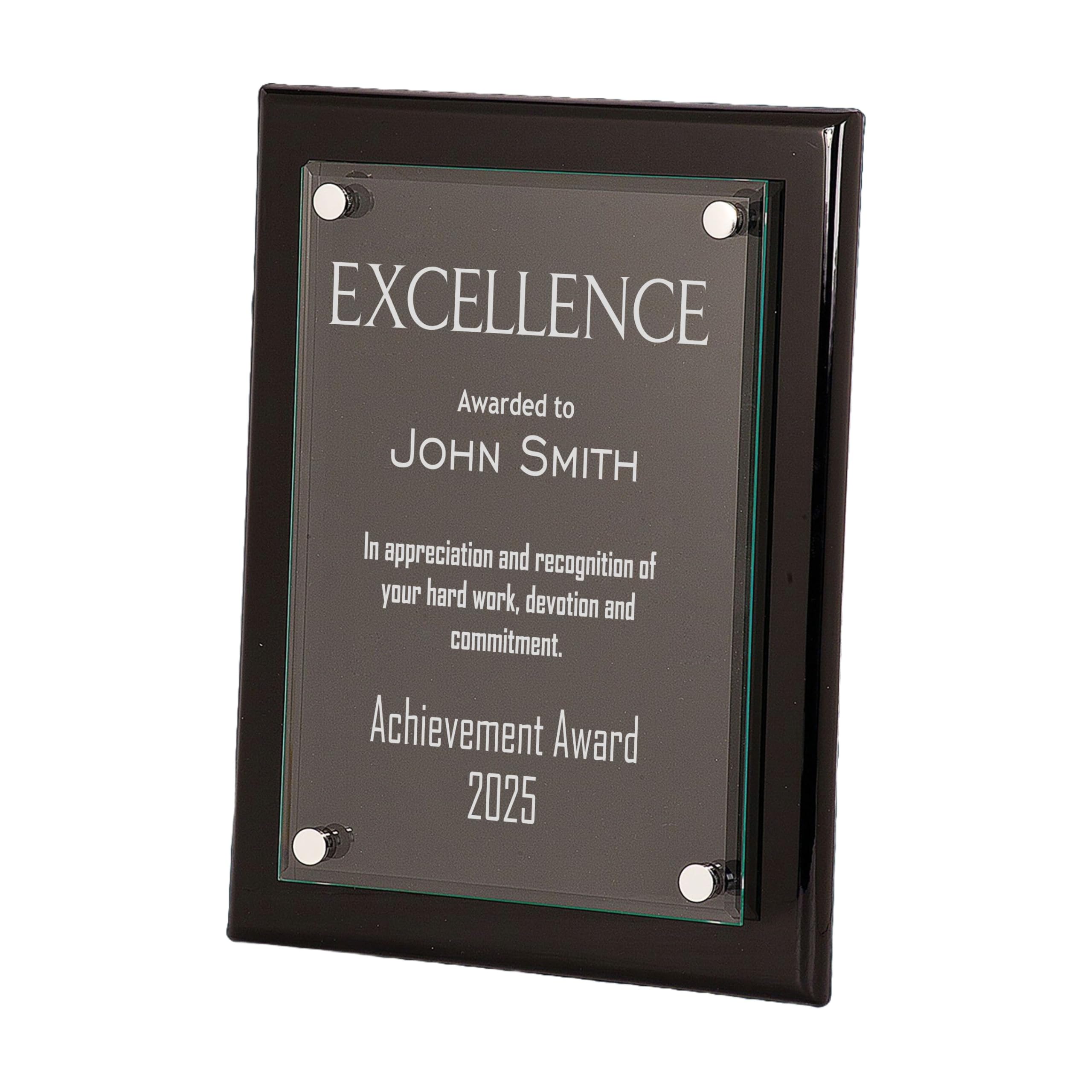 Personalized Excellence Plaque Award, Customizable 8x10 Floating Glass Plaques, Business Awards for Employee Recognition Dedication