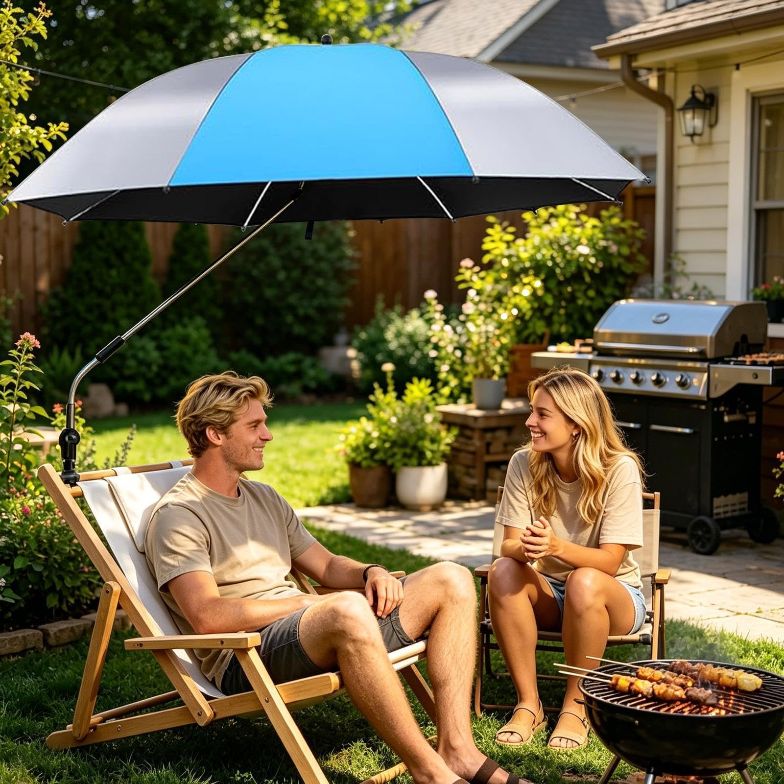 Parasol na krzesło z zaciskiem Regulowany daszek przeciwsłoneczny mocowany | Wodoodporny parasol z zaciskiem na krzesło Plaża, wędkowanie, wakacje, ogród, podwórko, kemping, balkon, patio,