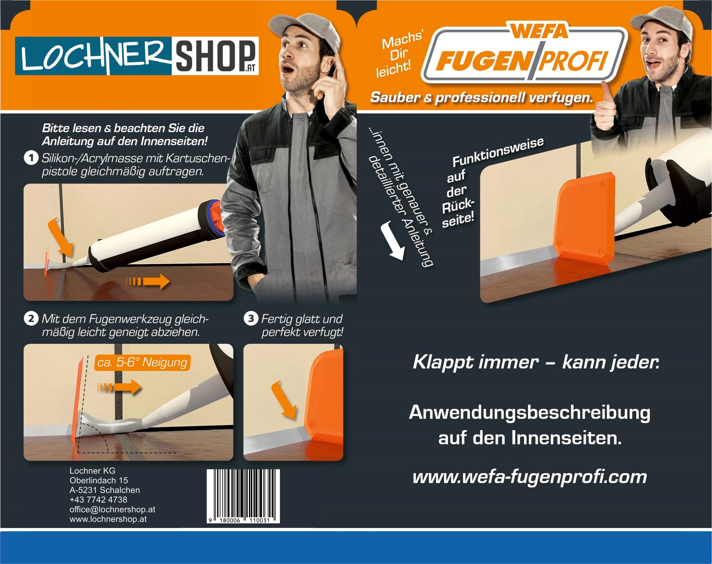 WEFA Fugenprofi 5/8 / 10-10er Set/Fugenglätter, Fugenwerkzeug, Fugenabzieher, Fugenspachtel, Fugenspachtel, Abzieher, Glätter, Silikon