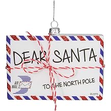 Envelope USPS Dear Santa with Stripes Glass Christmas Ornament - 3.5" - Red