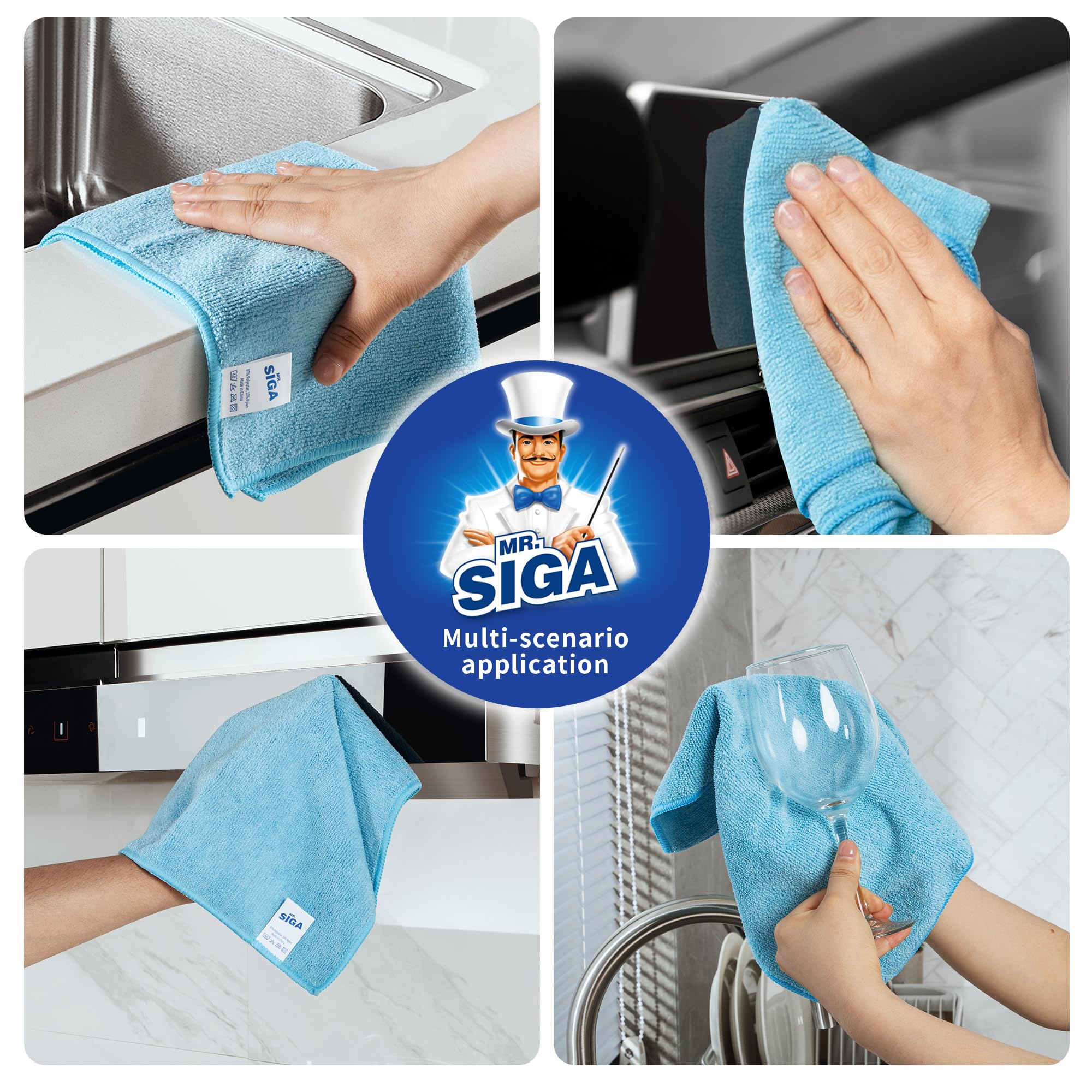 MR.SIGA Microfiber Cleaning Cloth,Pack of 12,Size:12.6" x 12.6": Sky Blue