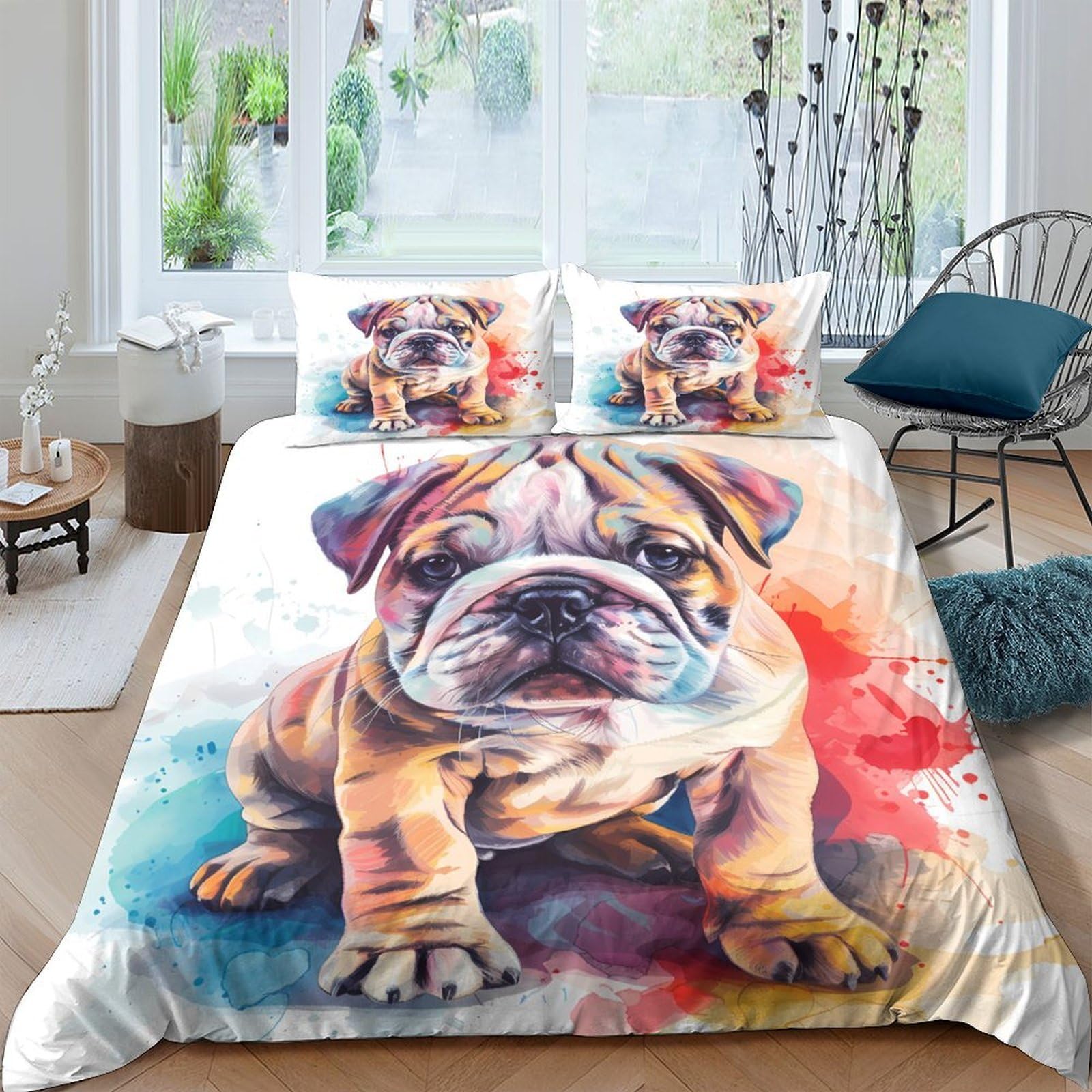 Ctjqhvkz Style-8 3D Printed Bulldog Art Fitted Sheet Microfiber Soft Colorful Dog Bed Cover For Bedroom Guest Room Dorm Mattress Protection Single（135X200cm）