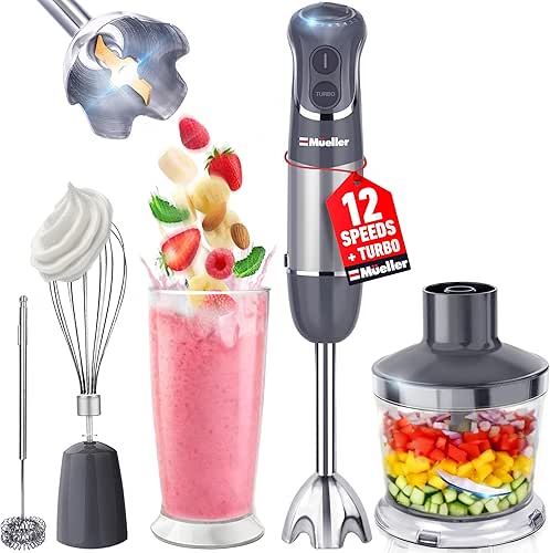 Mueller Multistick 5-in-1 Immersion Blender Handheld,12 Speed Hand Mixer-Turbo Boost,Heaviest