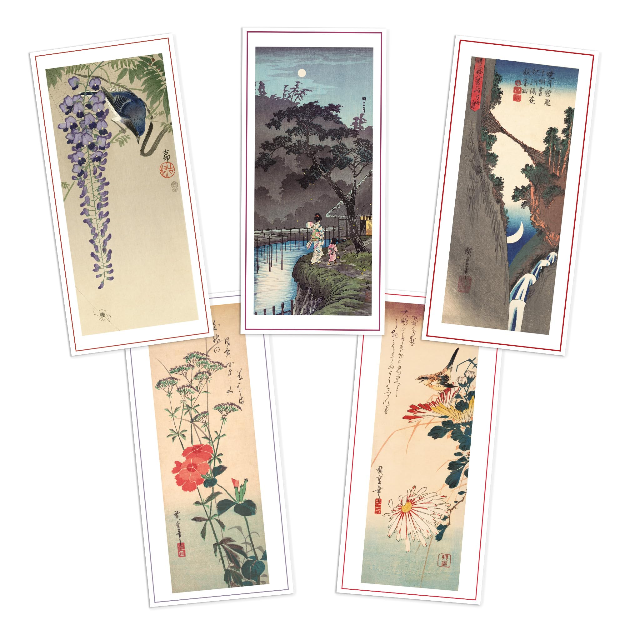 Japanese Ukiyo-e Art Large Greeting Card - DL Long Tall Birthday Card with Envelope Elegant Luxury (Pack Set of 5 Cards #1)