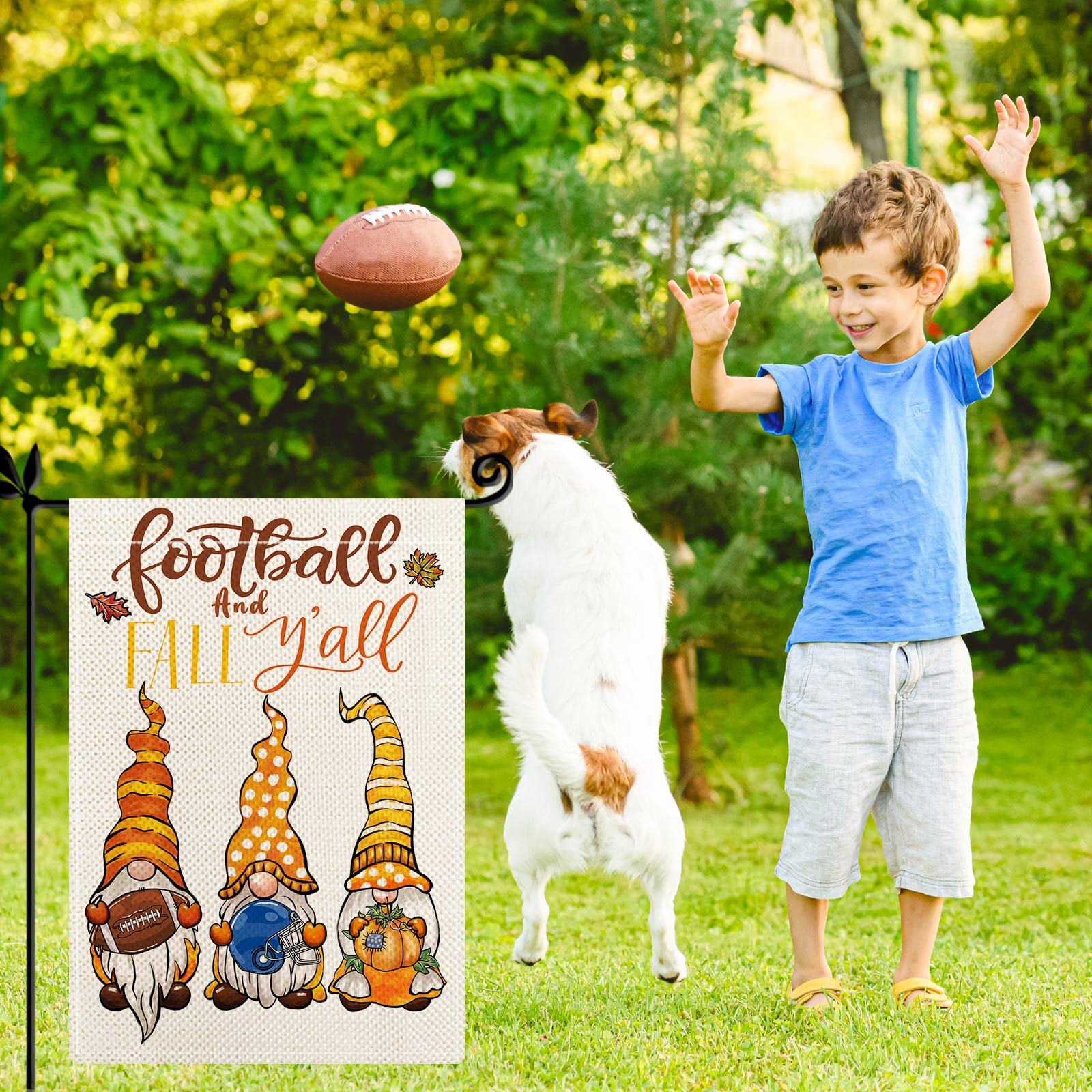 Lustige Gartenflagge Für Den Herbst - Fußball-Kürbis-Zwerge, Doppelseitig & Wetterfest (ca. 32x46 Cm)