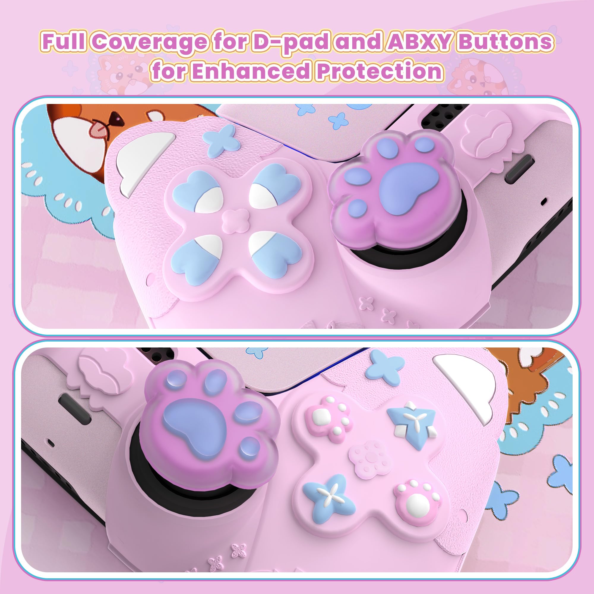 PlayVital Kawaii Funda de Silicona para ps5 Mando - Diseño de Panda Rojo Primaveral, con Tapas de Joystick y Pegatina, Antideslizante y Antigolpes, Compatible con Estación de Carga (Rosa Dulce)