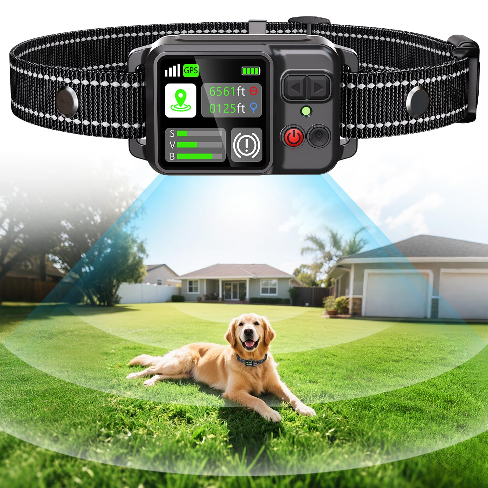GPS Wireless Dog Fence System, Circular Electric Fence for Dogs | Adjustable Range from 49 to 6561 ft | GPS Positioning, Protection Mode, 100% Waterproof | Outdoor Use Only
