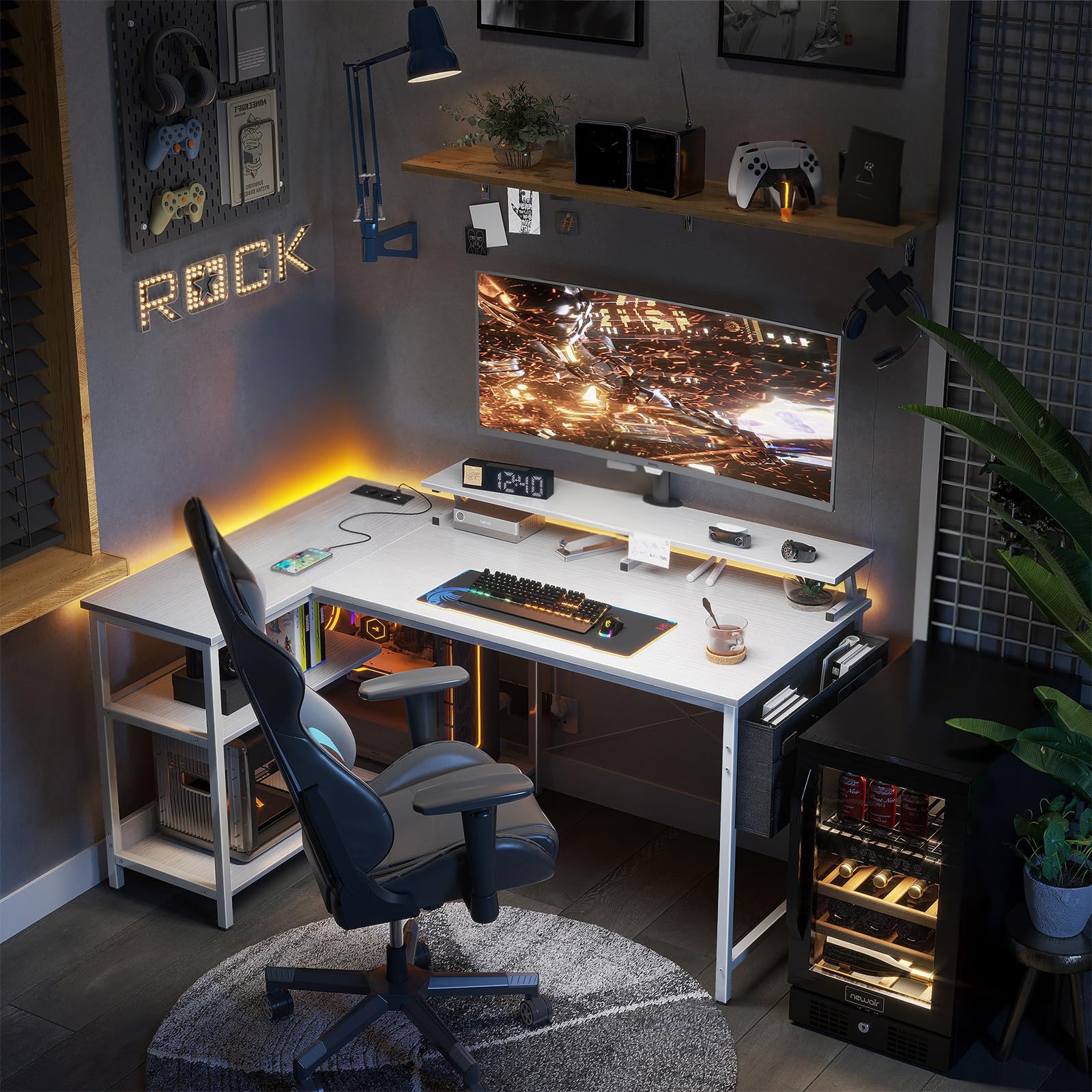ODK Scrivania Angolare Reversibile, 120x80cm Scrivania Gaming a L con Porta di Ricarica USB e Presa di Corrente, Tavolo a L per Casa Ufficio, Bianco