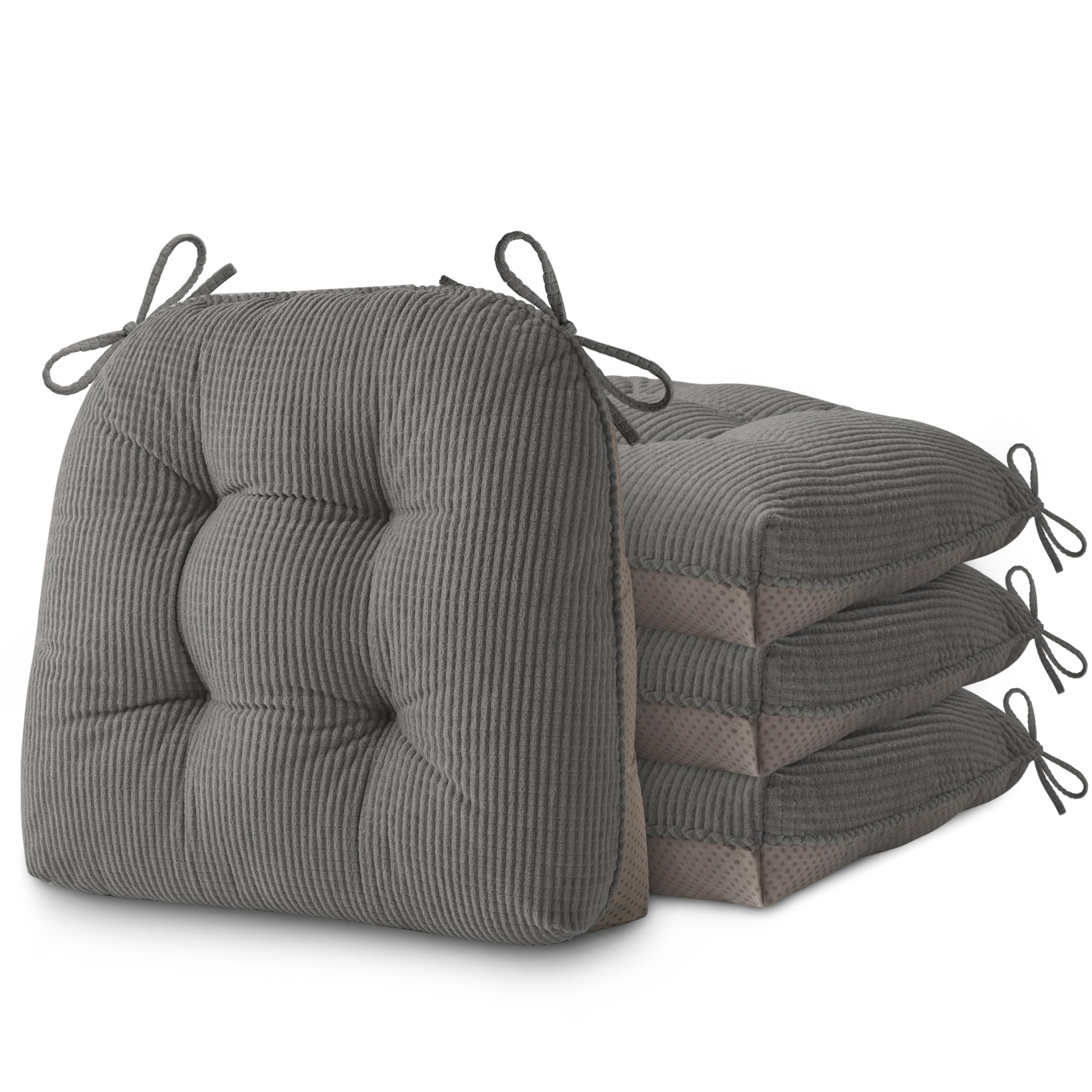 AddGrace Seat Cushions for Dining Chairs 46x42x8 cm Non-Slip Kitchen Chair Cushions Set of 4 Tufted Dining Seat Pads for Indoor Furniture and Restaurant Grey