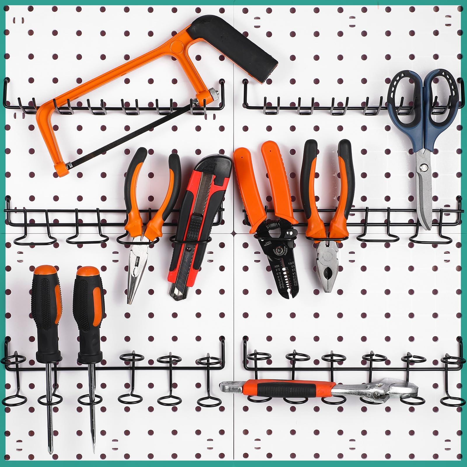 Coume 6 Pcs Pegboard Screwdriver Holders Organizer Pegboard Plier Holders Stainless Steel Peg Board Tool Utility Hooks Accessories Shelving Display Multi-Ring Tool Racks for Shop Store(Black) - Image 4