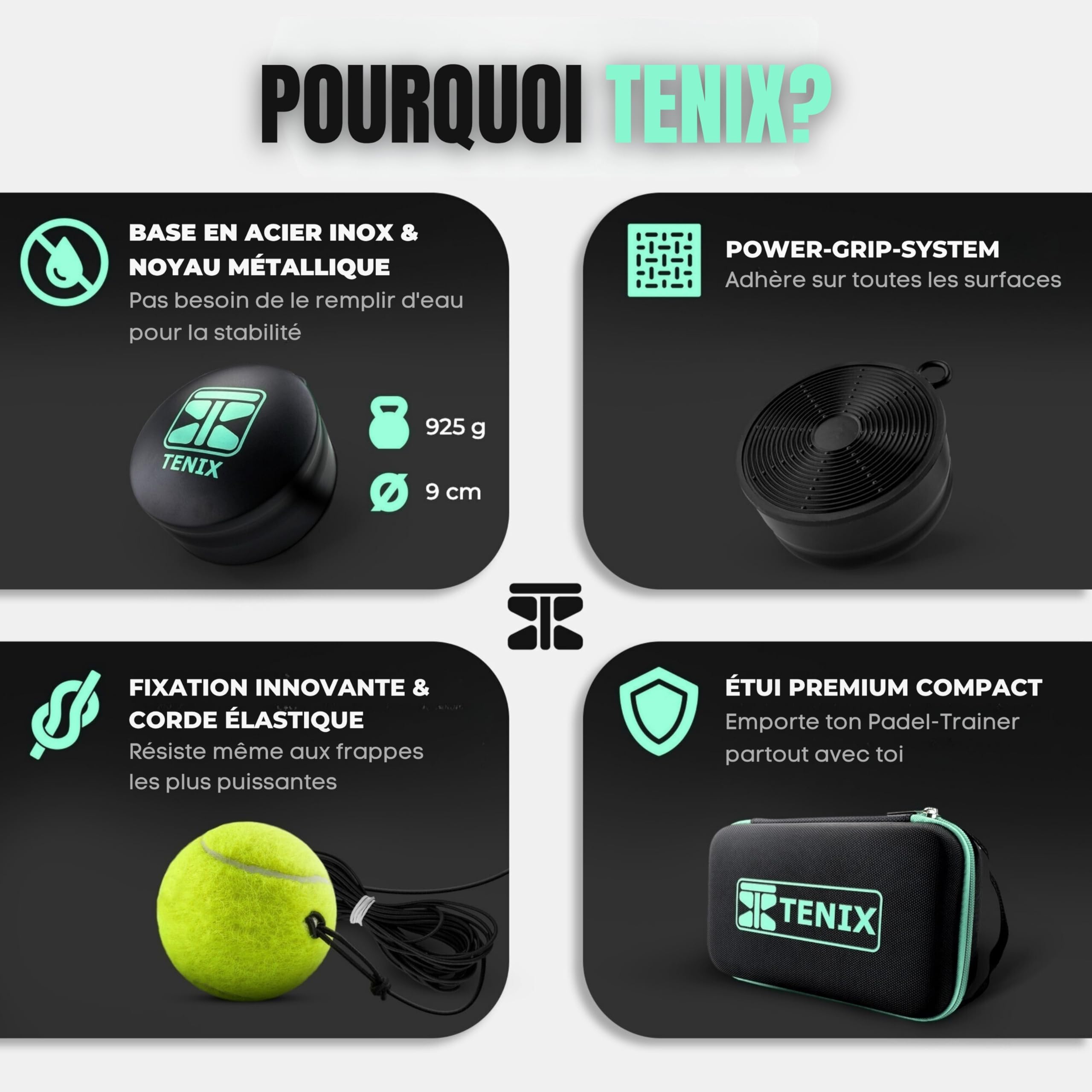TENIX® Padel Trainer [Pas d’Eau nécessaire pour Jouer] Padel Accessoire pour Enfants & Adultes | Solo Padel dans Votre Jardin, au Parc, sur Le Court | Votre entraineur de Padel à portée de Main!