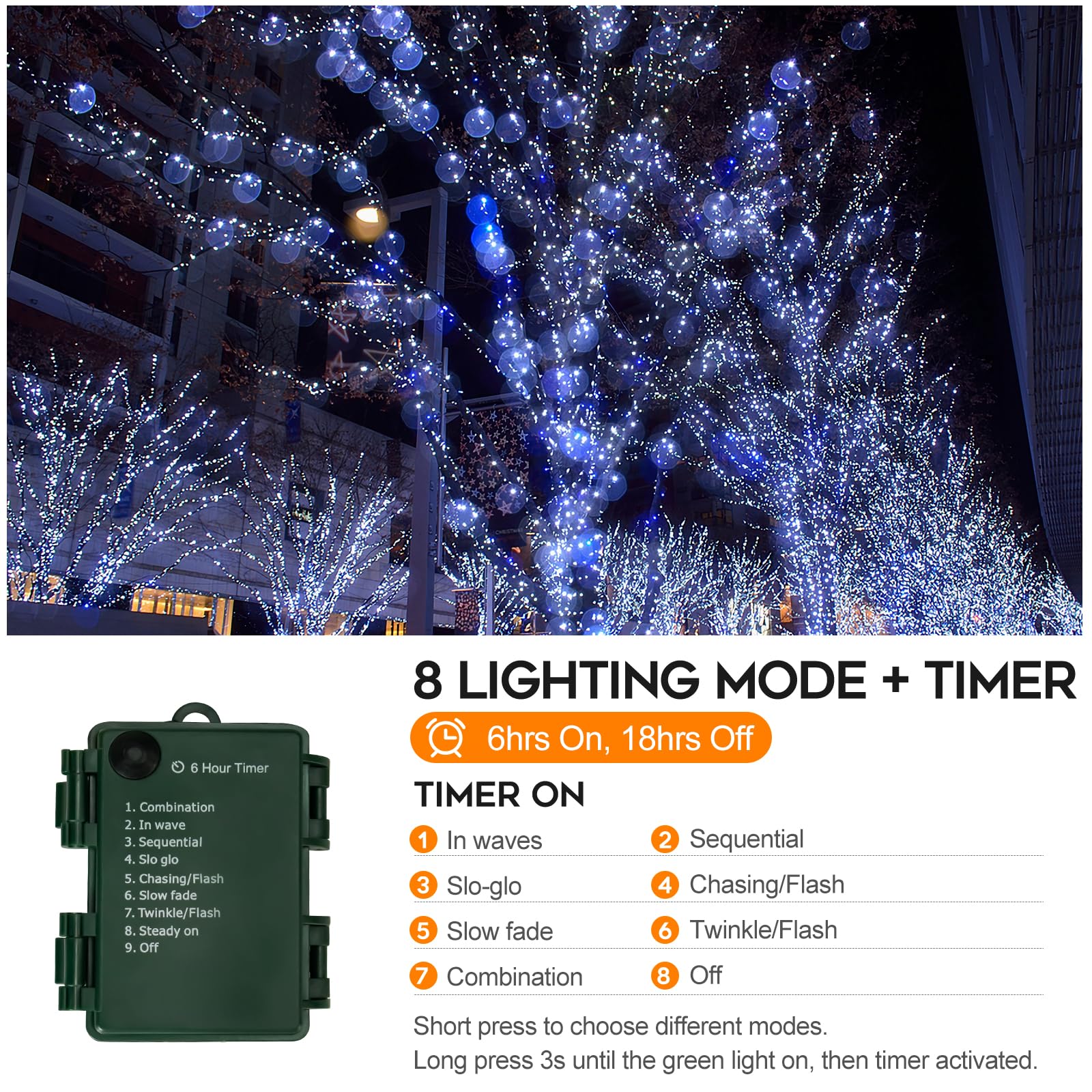 FairyGlim 2 Stück batteriebetriebene Weihnachtsbeleuchtung, 3 m, 100 Mikro-LEDs, Lichterkette mit 8 Modi und Timer, grüner Kupferdraht für Innen- und Außenbereich, Weihnachtsbaumkranz, Girlande