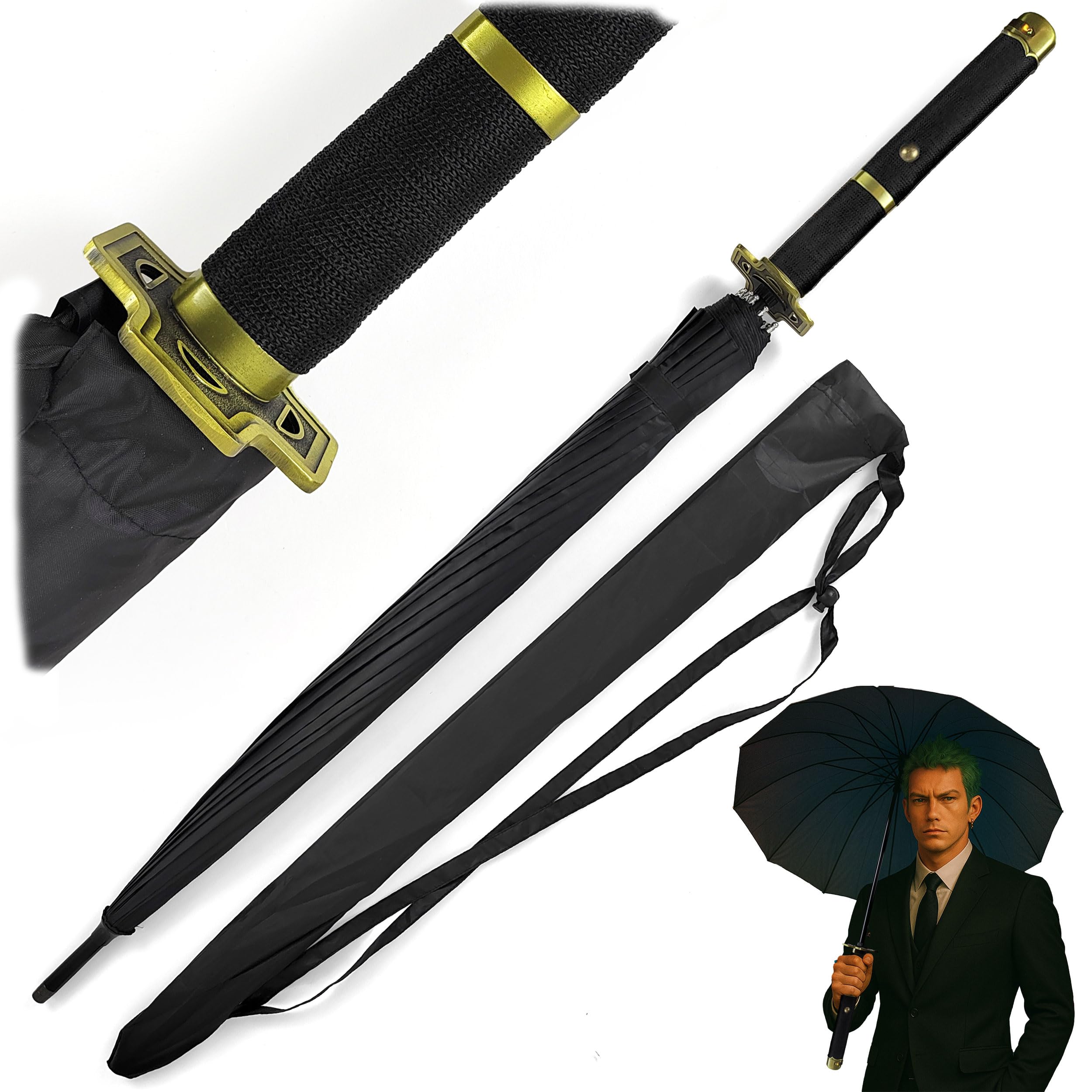 Swords And More Yubashiri One Piece Umbrella, 16K Premium Version Umbrella, Anime Umbrella, Large Katana Samurai Sword Rain Umbrella, Parasol, Uv Protection, Storm Resistant With Long Handle, 100 Cm
