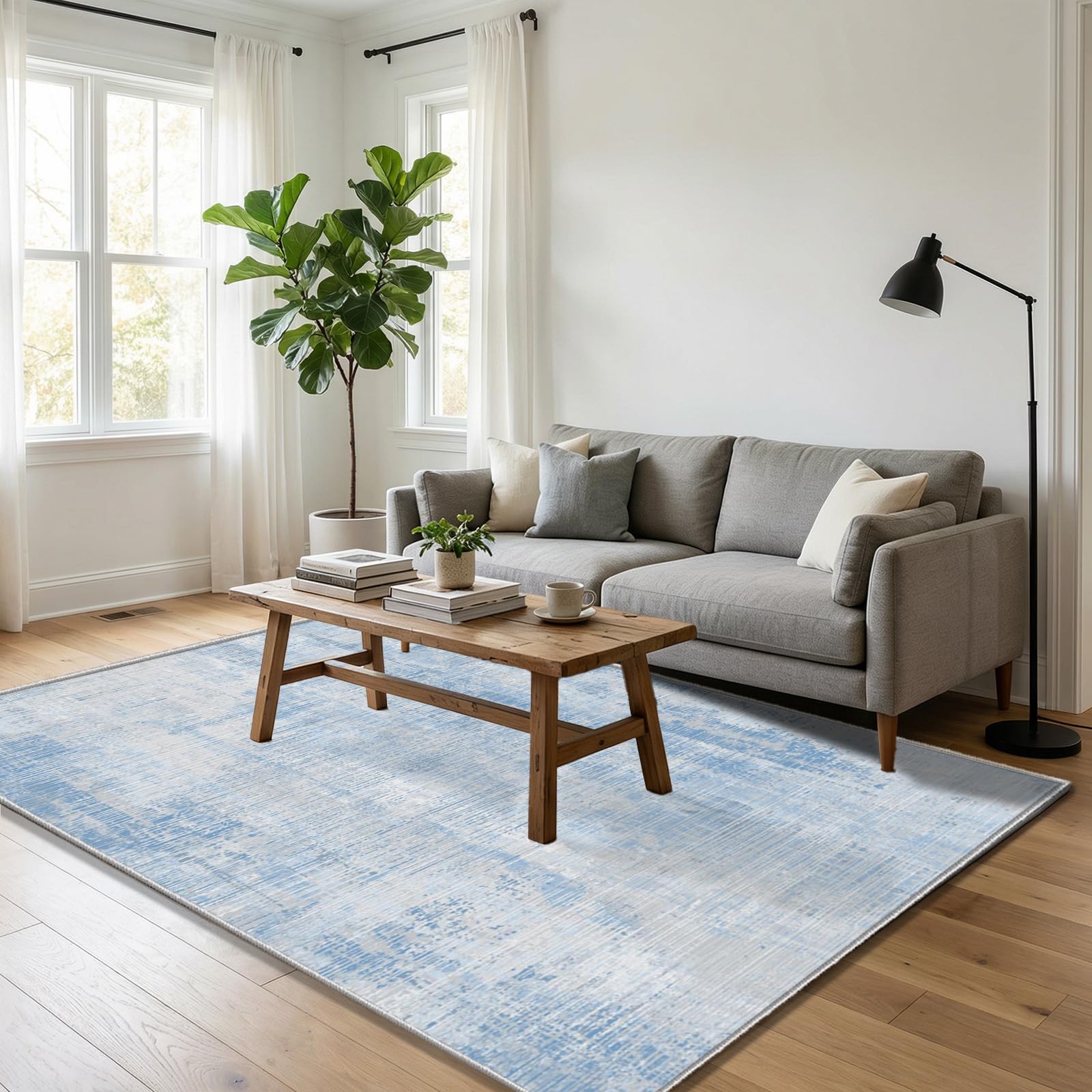 WUTONG Washable Bedside Rug 80x120cm,Blue Abstract Small Area Rug Modern — image 1