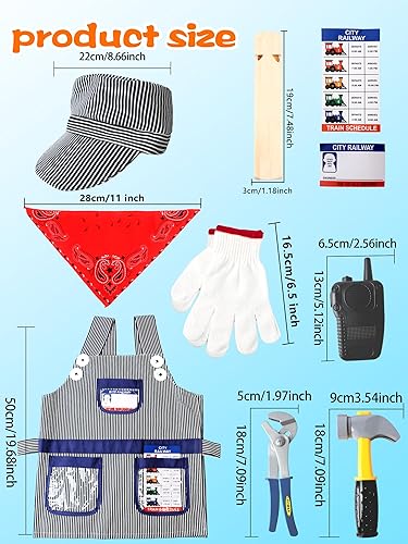 Miniatura 2 de Conjunto de disfraz de conductor de tren para niños, kit de disfraz de ingeniero con gorra, bandana, silbato para niños y niñas, Halloween, día de