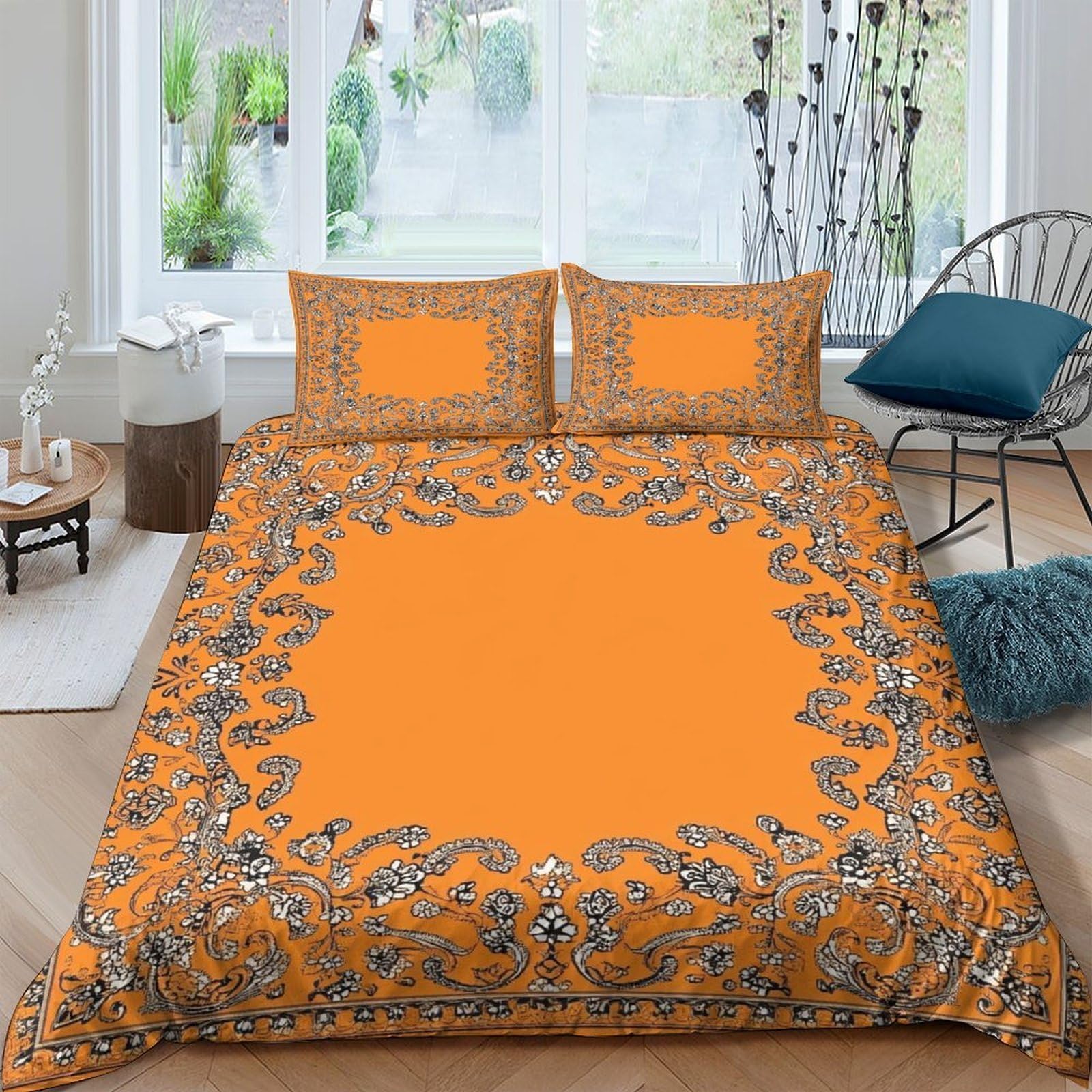 Ctjqhvkz Style-5 3D Printed Boho Mandala Fitted Sheet Microfiber Soft Orange Paisley Bed Sheet For Bedroom Dorm Mattress Cover Single（135X200cm）