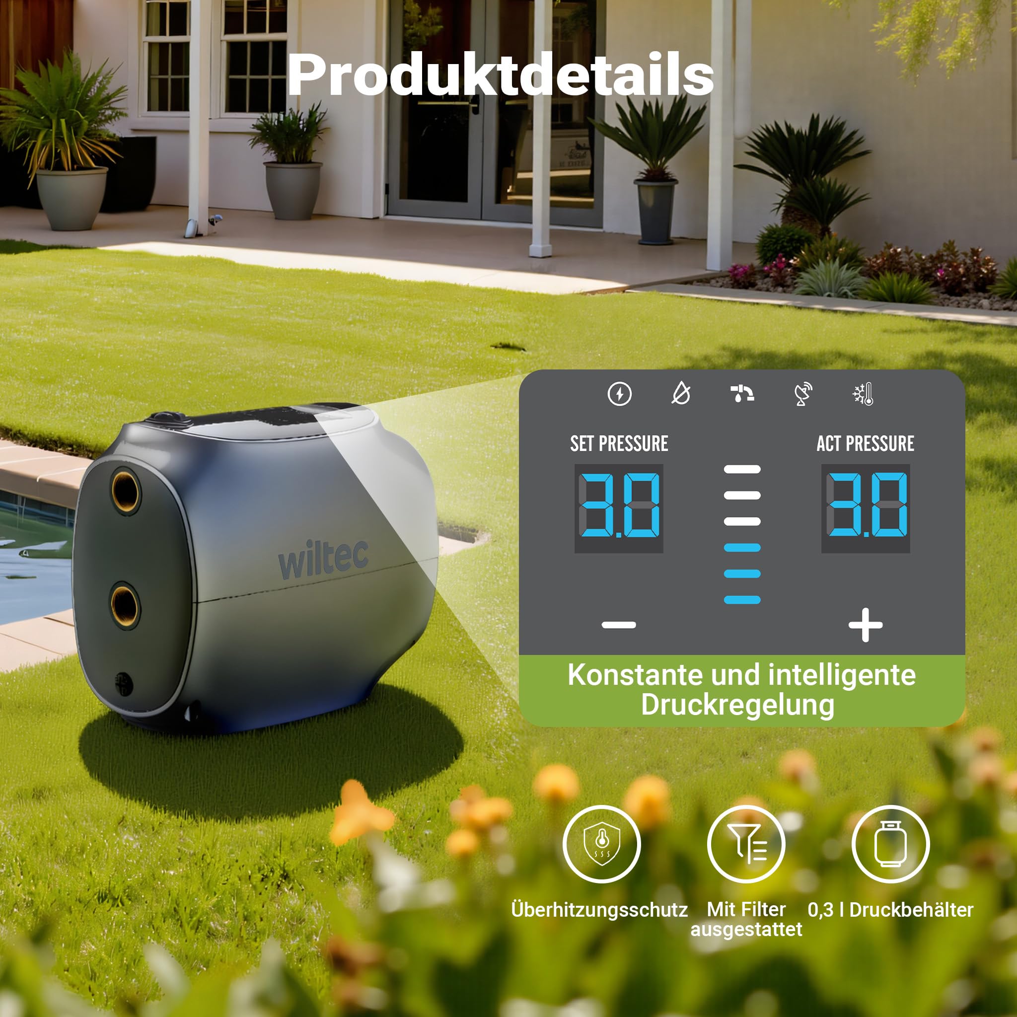 Wiltec automatische Magnetkreiselpumpe 750 W, Magnetpumpe mit 55 m Förderhöhe, Kreiselpumpe für Haus und Garten
