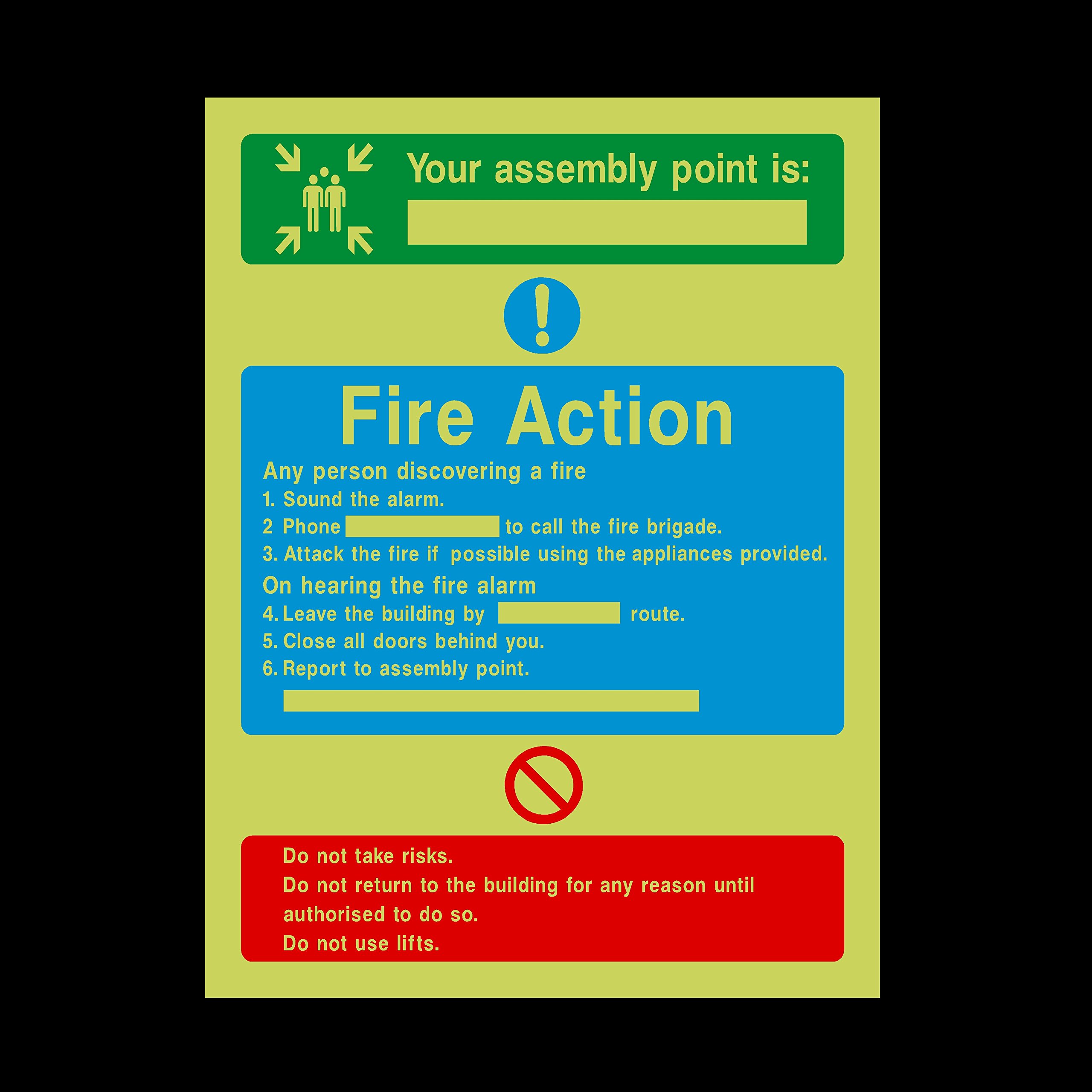 Fire Action Your Assembly Point Photoluminescent Plastic Sign - Emergency/Fire Exit/Extinguisher (FA8)