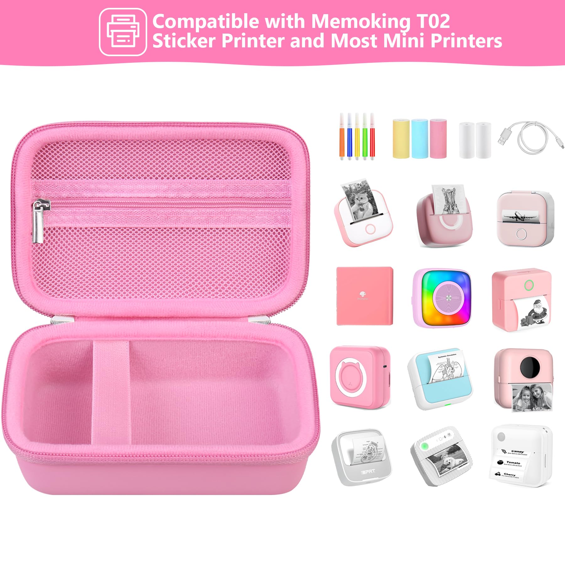 Printer Case Supmay Hard Travel Case For T02 Mini Printer - Protective Storage Case With Accessory Pocket Hard Protective Travel Case For T02 Mini Sticker Printer