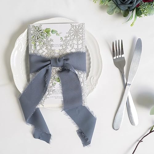 Miniatura 4 de MEEDEE Cinta de gasa azul oscuro de 2 pulgadas, cinta deshilachada de gasa azul polvoriento para manualidades, cintas de gasa de seda para envolver