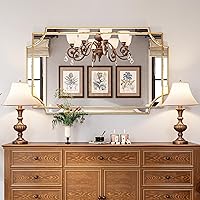 Vista 11 de Kelly Miller Espejo decorativo dorado grande para pared, espejo dorado de 30 x 40 pulgadas, espejo de pared de tocador, espejo rectangular biselado