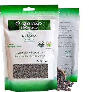 Certified Organic Ceylon Black Peppercorns 227g/8oz