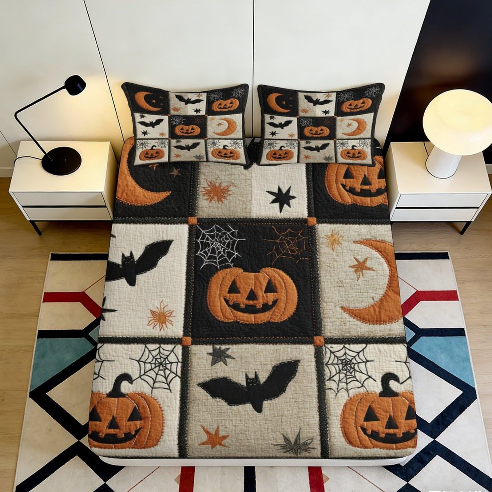 Dhbaneiok Style-8 3D Printed Halloween Pumpkin Fitted Sheet Microfiber Soft Bat Moon Bed Cover For Bedroom Guest Room Decor Protection 90X200x25cm