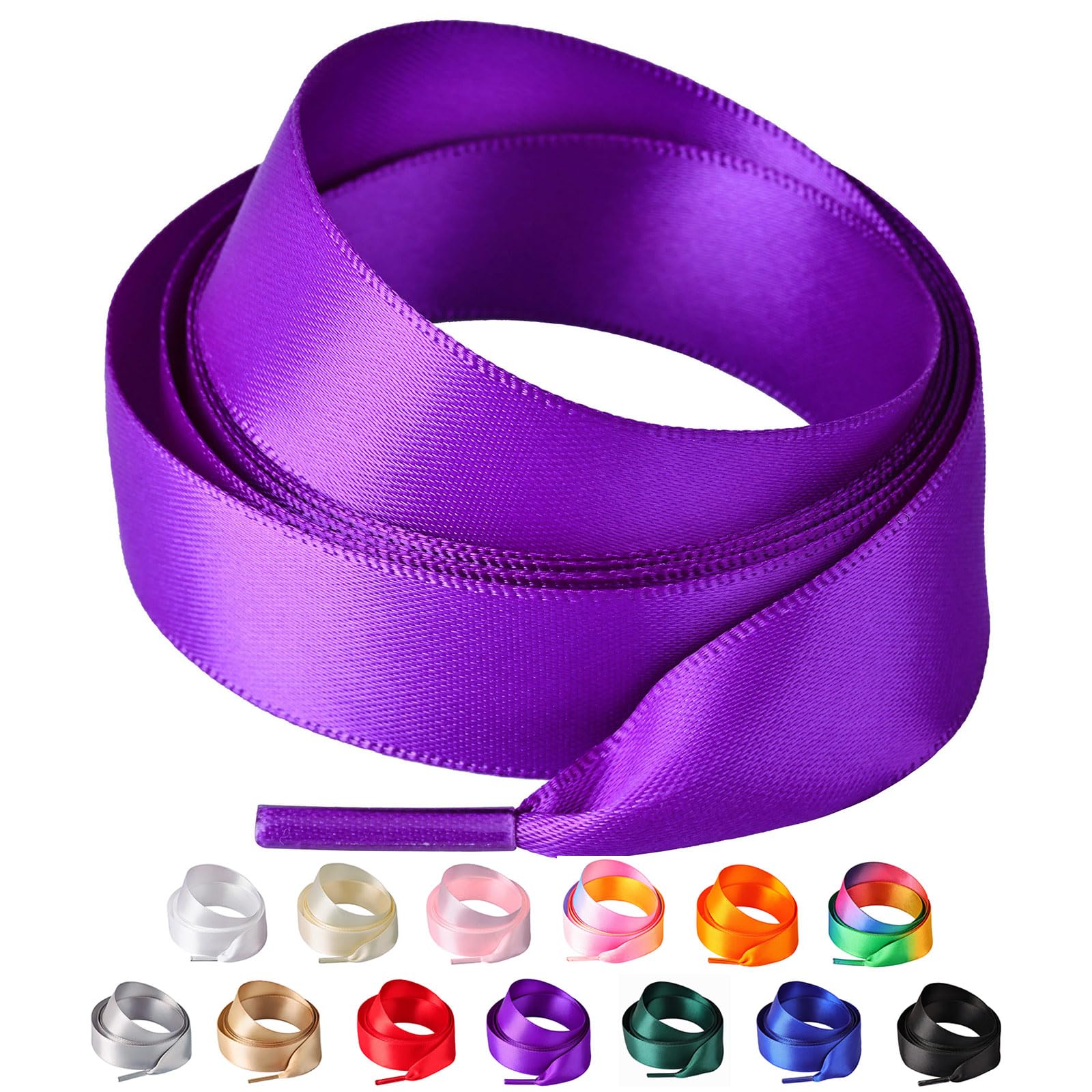 Olukssck 2 Pairs Ribbon Shoe Laces for Women, 3/4" Wide Colorful Satin Shoelaces for Sneakers