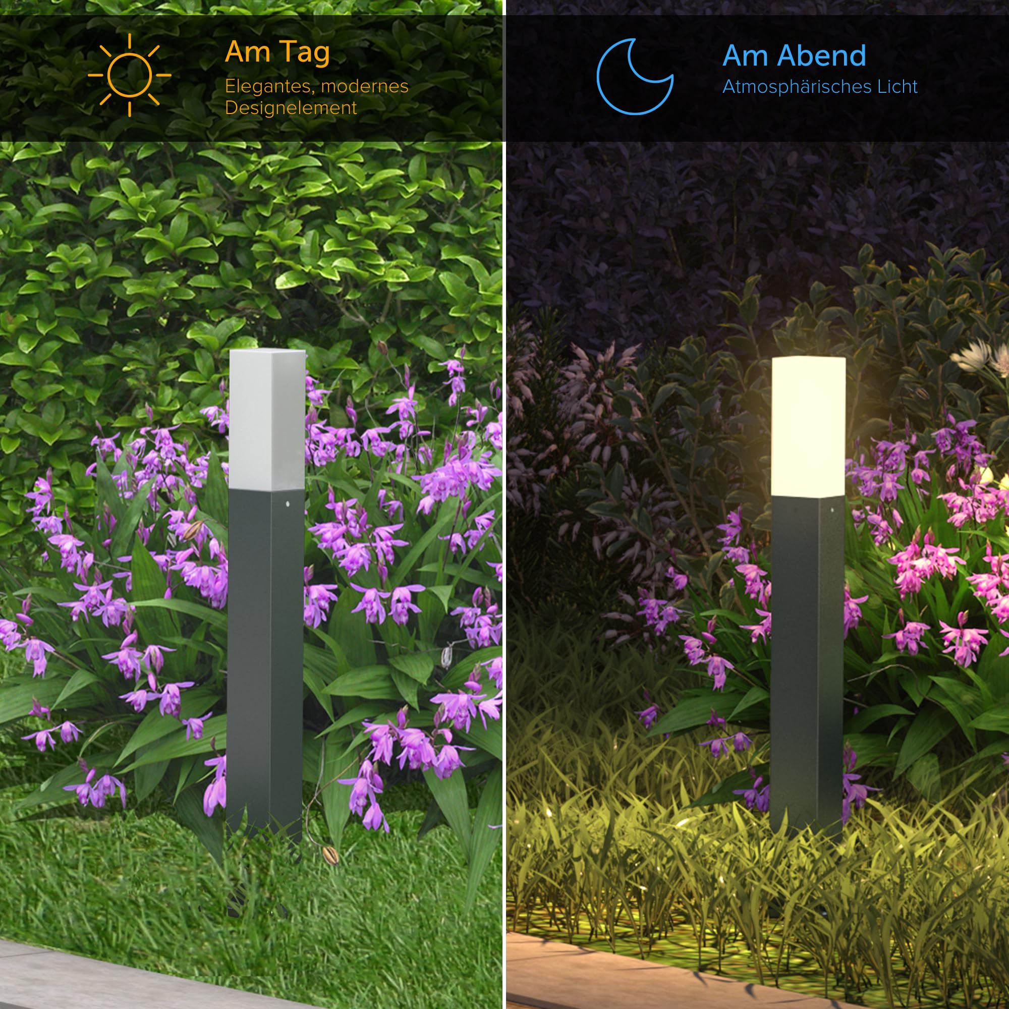 doporro Wegeleuchten Außen Stromanschluss 40cm Gartenleuchte IP65 3W | Gartenlampen für Draußen Strom, 3000K Warmweiß Pollerleuchte Standleuchte Außen, 38x38x406mm, Sandgrau dunkel, Deus Lumina