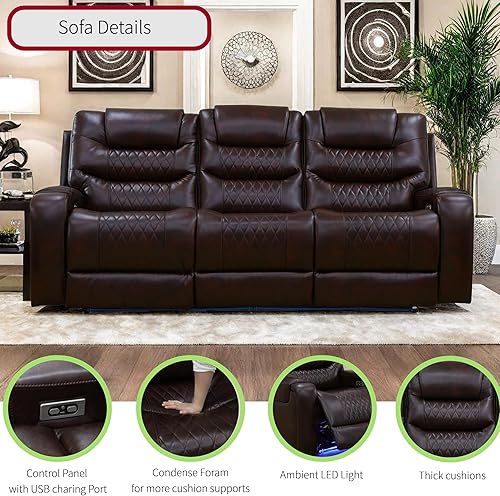 Miniatura 3 de Juego de muebles para sala de Estar, juego de sofá reclinable eléctrico, sillón reclinable de cuero con puertos USB incorporados y almacenamiento.